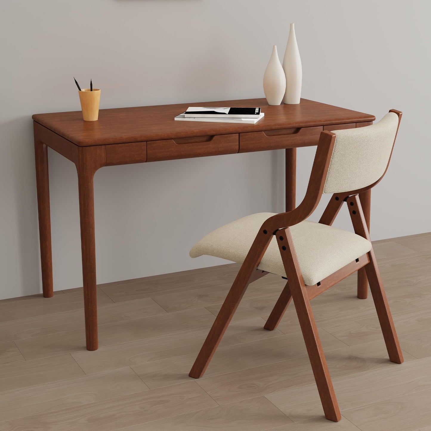 YOPTO Folding Wooden Chairs Set of 2 with Padded Seat,Portable Dining Chairs W/Ergonomically Designed Back and Cushion,for Dining Room,Restaurant,Kitchen,Office