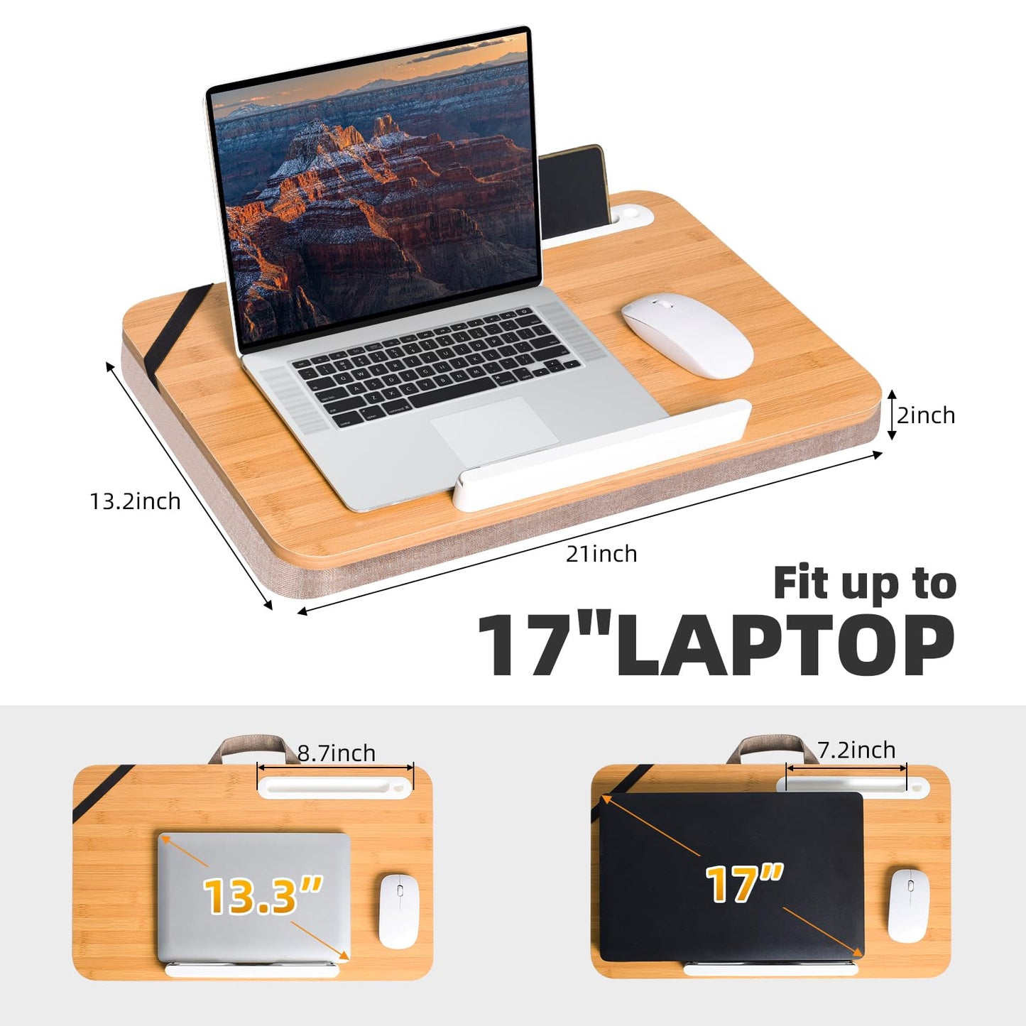 wishacc Portable Lap Desk Tray, Natural Wood, Large 21.1 x 12.9 Inch, for Home Office