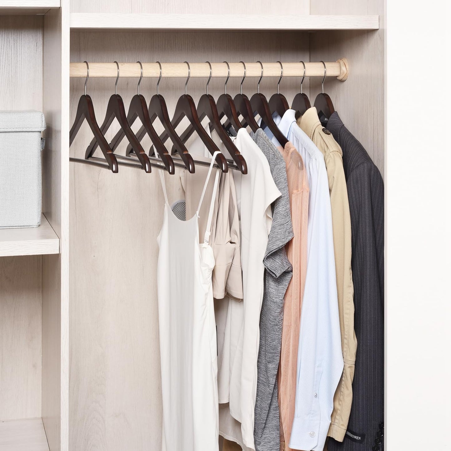 Amber Home 20 Pack Wooden Coat Hangers, Walnut Wood Suit Hangers with Non-Slip Pant Bar, Clothes Hangers for Closet Organization, Shirts, Jackets, Dresses, and Pants (Walnut, 20)