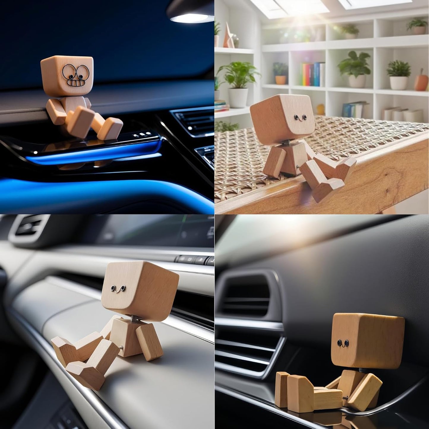 Froklic Shaking Wooden Man,Shaking Wooden Man Figurine with 12 Magnetic Expressions,3 Pcs Funny Dashboard Figurine,Handmade Wobble Doll for Car Accessories and Desk Decoration(3 Pcs)
