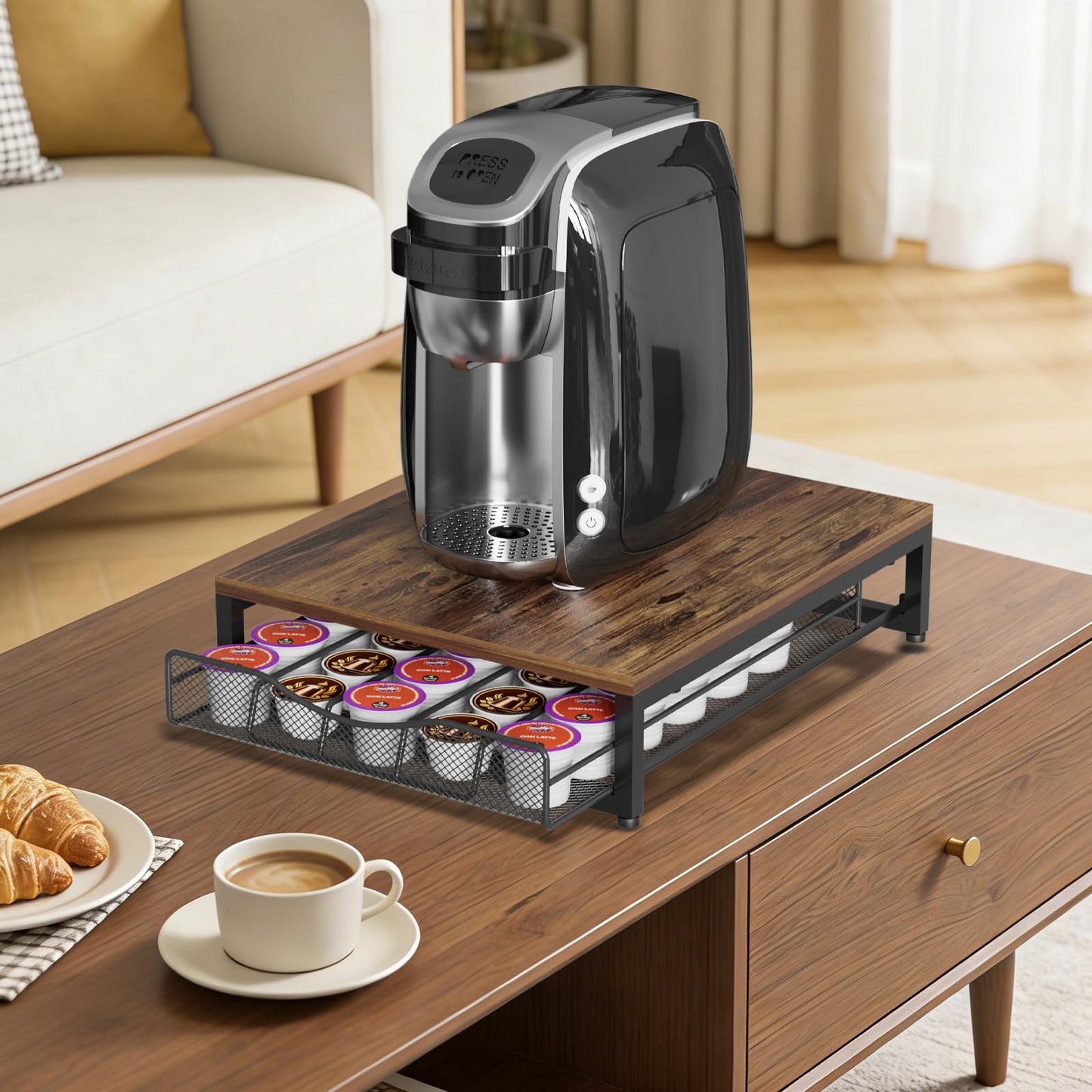 VyGrow Coffee Pod Holder For Counter, Wooden K Cup Holder with Single Layer Sliding Drawer, Large Capacity Coffee Pod Storage for Coffee Station, Home, Office, Kitchen