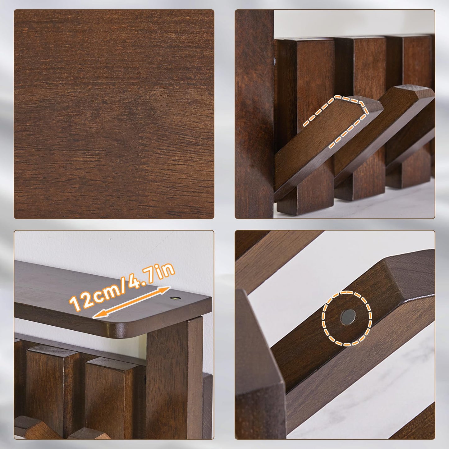 YMYNY Coat Rack Wall Mount with Shelf, 2 Pack Wall Shelf with Retractable Hooks, Wooden Wall Coat Rack for Entryway, Bedroom for Hanging Clothes/Coats/Keys/Hats/Towels/Bags, Walnut, HWS008H-2