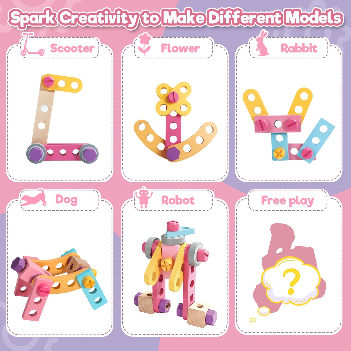 Wooden Kids Tool Set with Drill Montessori Toys for 3 Year Old Girl 44Pcs