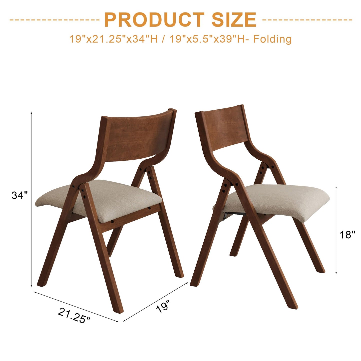 Ball & Cast Upholstered Folding Chairs Set of 2,with Padded Seat,Wooden Portable Dining Chairs W/Ergonomically Designed Back and Cushion,Easy Carry,No Need to Install,for Kitchen,Office,Walnut