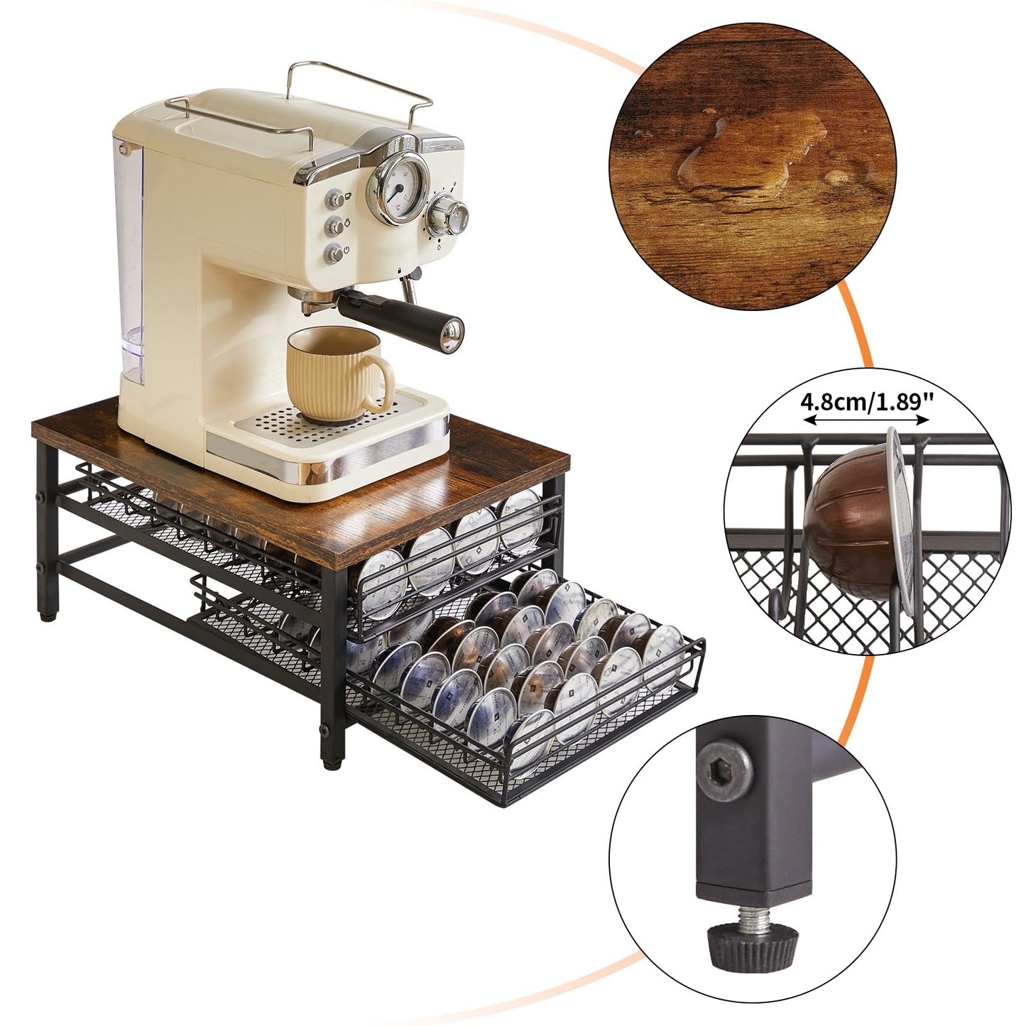IBUYKE 2-Tie Coffee Pod Drawer for Nespresso Vertuo Pods,Brown TCJ102H