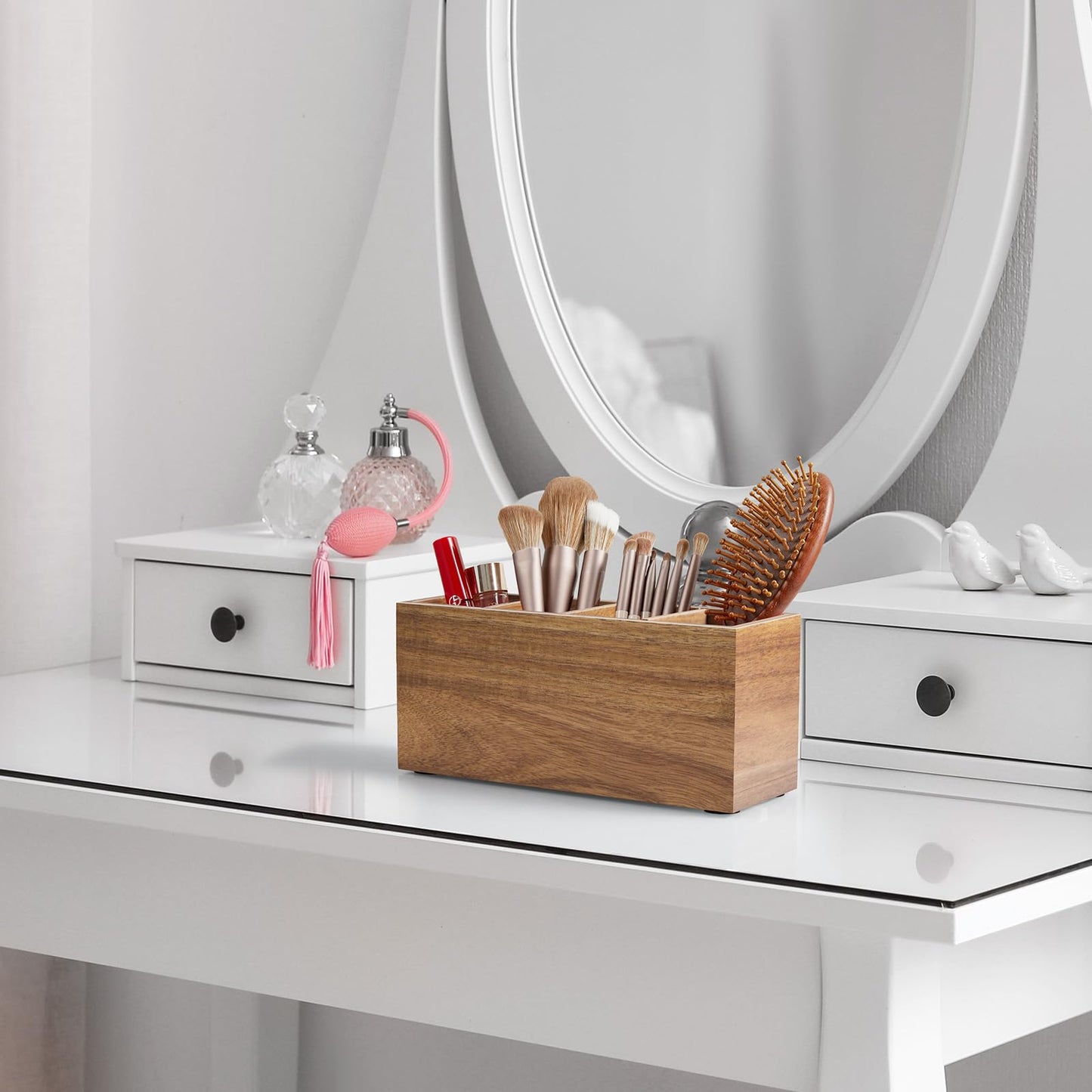 Napkin Holder for Bathroom, Acacia Wooden Guest Towel Holder Tray for Bathroom Bundle Bivvclaz Pencil Pen Holder for Desk, Acacia Wood Office Desk Organizers and Accessories