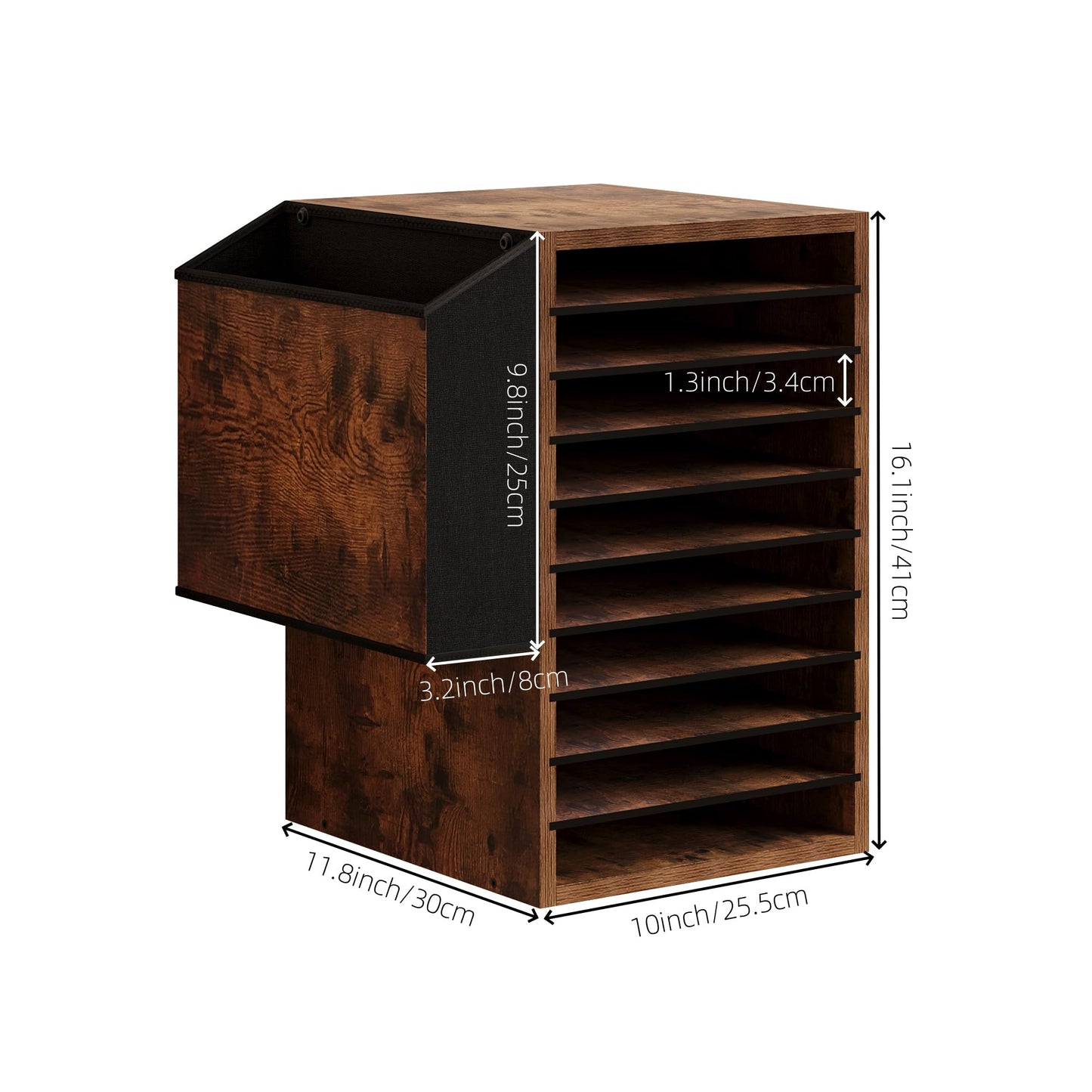Unionly Office Mail Sorter, Wooden Paper Organizer with Storage Bag, 10 Tier Adjustable Classroom Mailbox, Removable Classroom Organization, Teacher Desk Organization for Office, Study, Brown