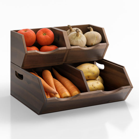 HOLANA Acacia Potato and Onion Storage Bin - Stackable Wooden Storage Bins - Pantry Baskets Organization and Storage - Onion and Potato Storage Bins for Kitchen Storage Organization