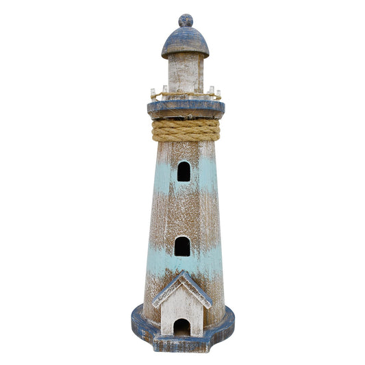 Morning View Lighthouse Decor Nautical Decoration Lighted Wood Light House Figurine Beach House Coastal Decor Table Ocean Seaside Theme Home Decor Lake House Bathroom Shelf Centerpiece 12.75"(Teal)
