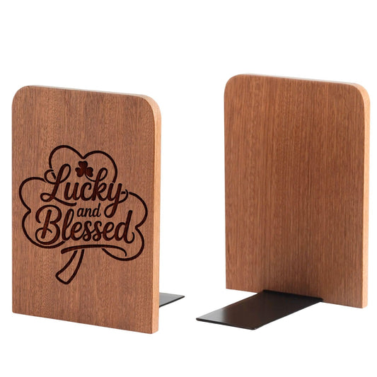 Irish Gifts, Irish Themed Bookends, Heavy Duty Wooden Bookends for Shelves Decorative(1 Pair, 4.72x6.69 Inches)