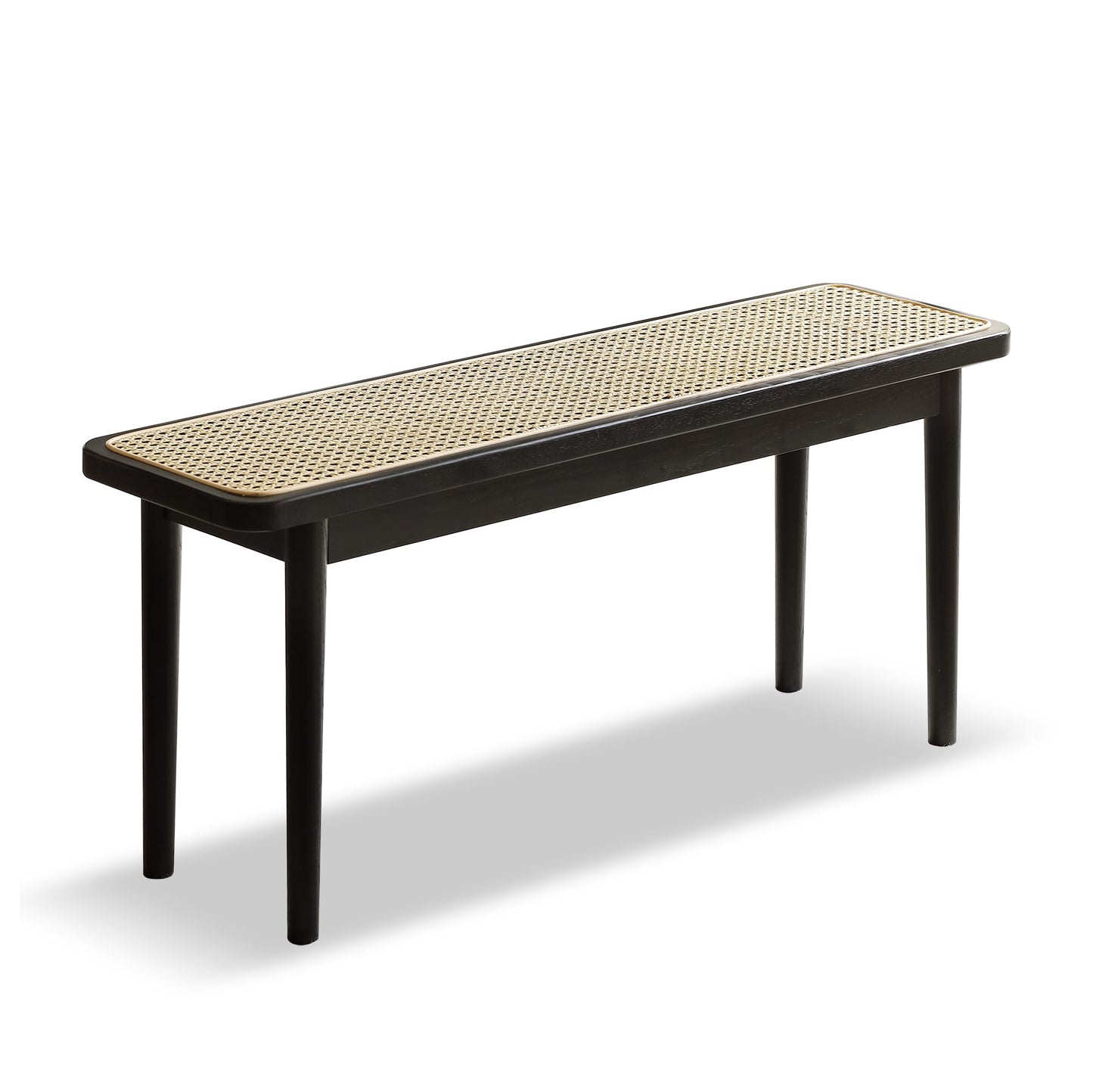 KEIKI Solid Oak Wood Dining Bench with Rattan Detail, Entryway Bench, Modern Bench for Bedroom, Living Room