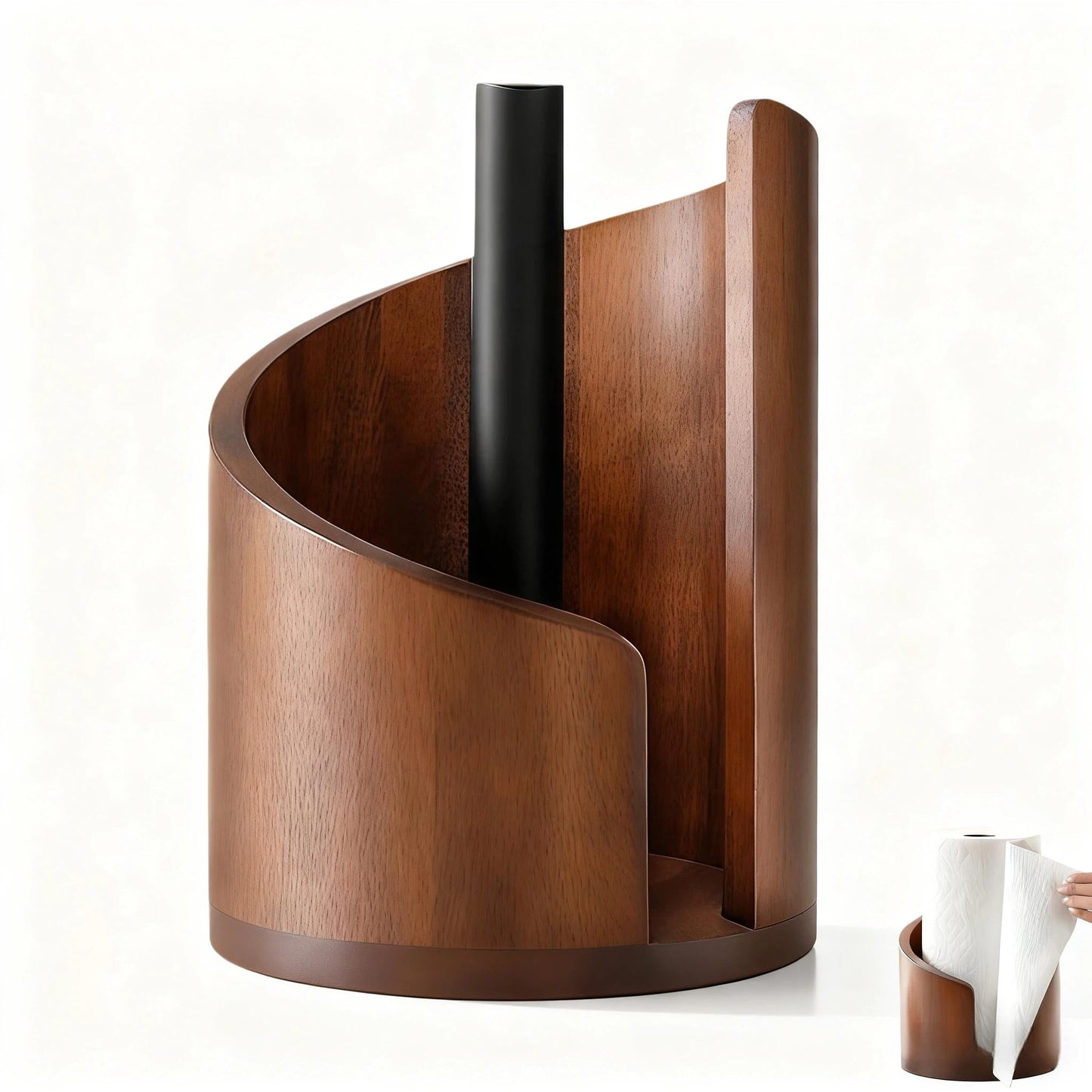 Wooden Paper Towel Holder Countertop-Easy One-Hand Tear, Made of Natural Wood and Metal Luster Rack, Suitable for Kitchen and Bathroom use of Each Table. (Brown)