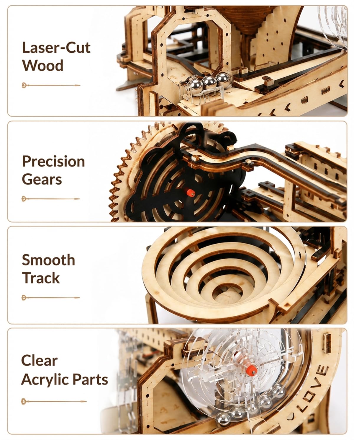 3D Wooden Puzzle for Adults, Electric DIY Marble Run Model Kit with Spiral Funnel, Gear-Driven Motion & Steel Marbles, Brain Teaser Building Toy, Creative Desk Decor Gift for Teens Adults 14+