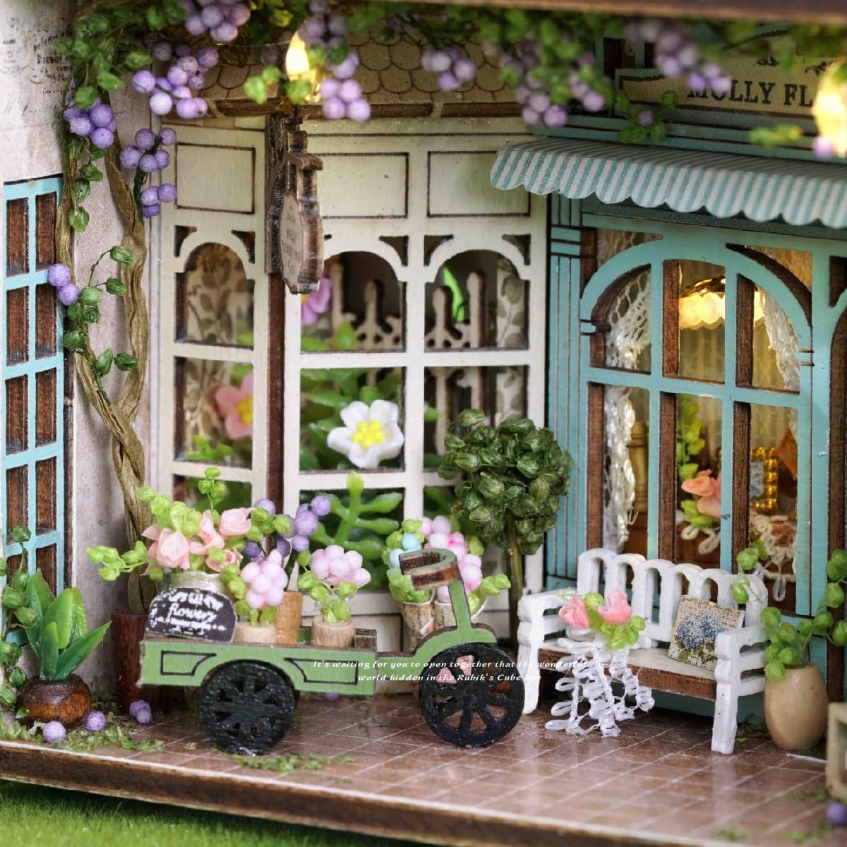 ESTUSR DIY Miniature Dollhouse Kits - Wooden Mini Model House with LED Lights, Tiny Furniture & Accessories – Craft Building Kits for Teens & Adults (Molly Garden) – Birthday Valentine's Gift