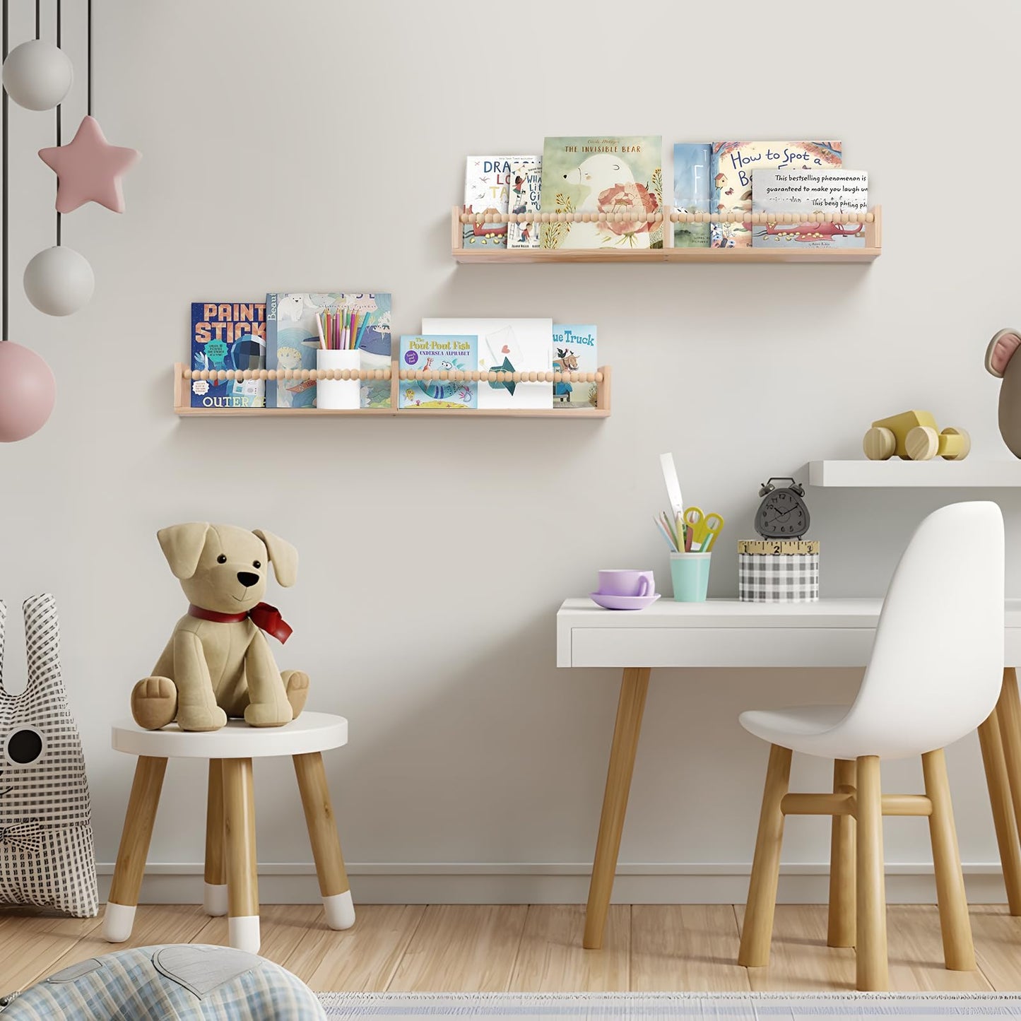 TUEGEGNS Nursery Book Shelves - Wall Mounted Set of 2, 32 inches Wooden Floating Bookshelves for Kids' Room and Study Room