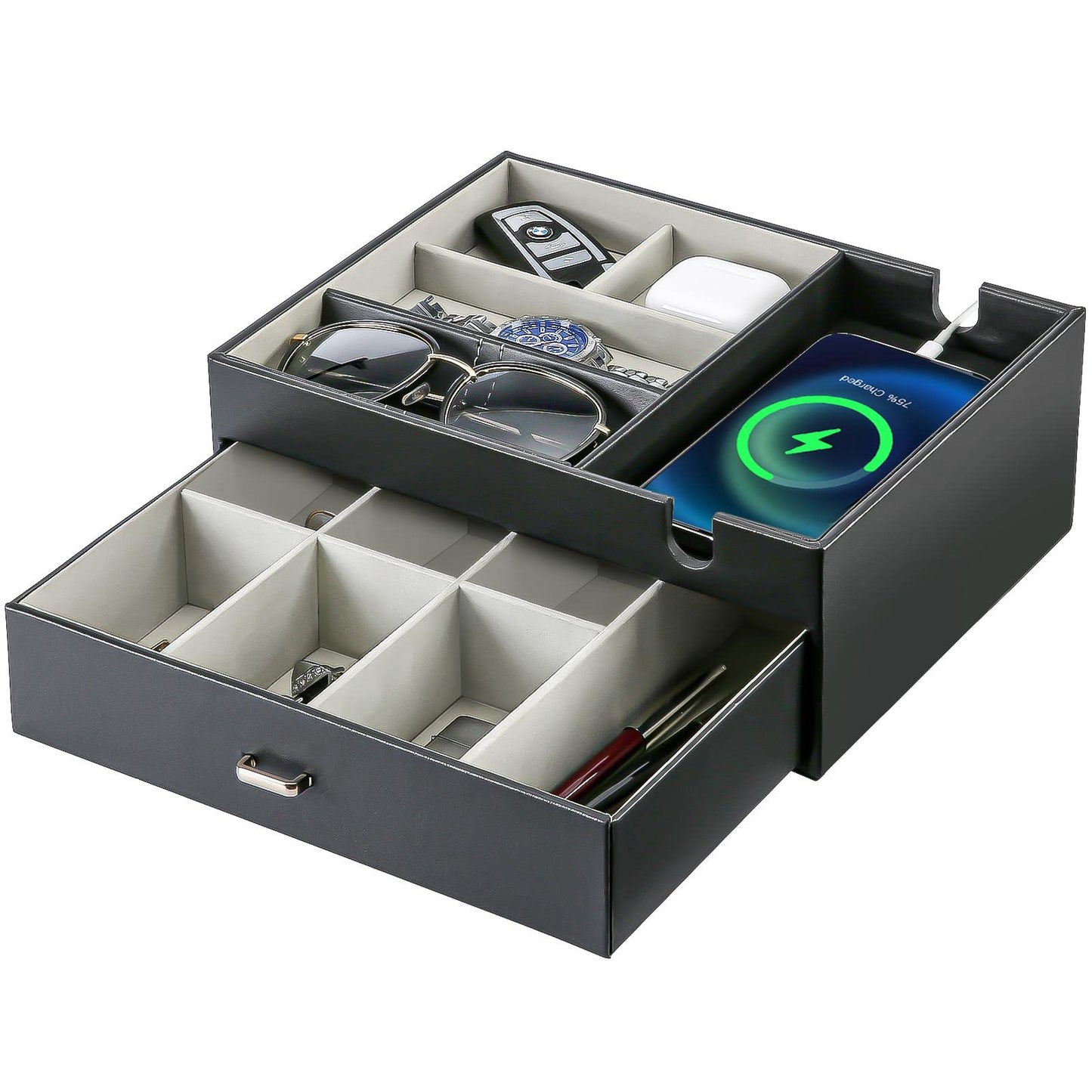 ProCase 2 Layers Valet Tray Gift for Men Bundle with 3-Tier Wooden Cologne Organizer for Men