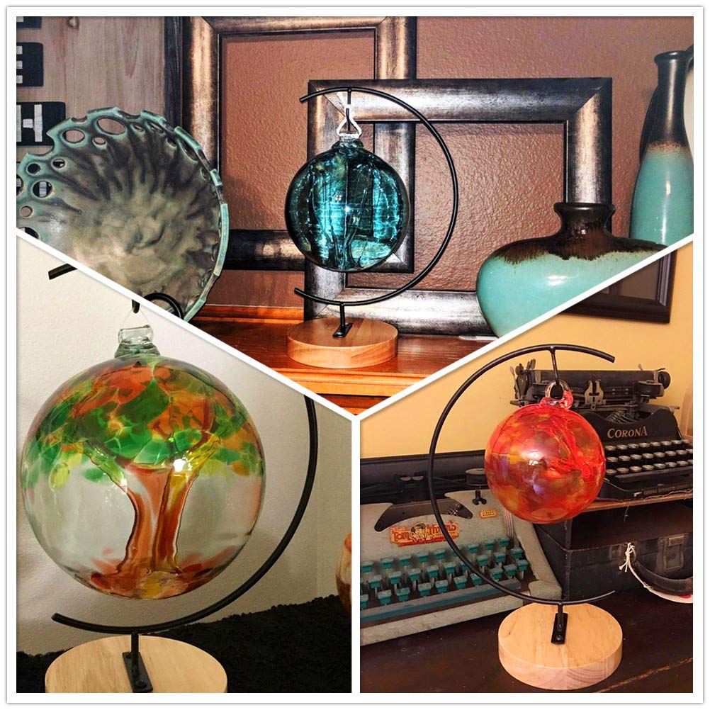 YY YEARCHY 11-inch Ornament Display Stand with Wooden Base Metal Hook Tabletop Holder for Hanging Glass Globe Ball Gifts(4, Black)