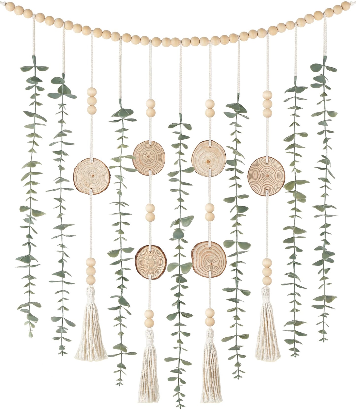 Dahey Hanging Artificial Plant Eucalyptus Wall Decor and 3 Pack Wood Wall Hanging Planter Boxes for Rustic Farmhouse Living Dining Room Bathroom Bedroom Kitchen Garden Home Decor