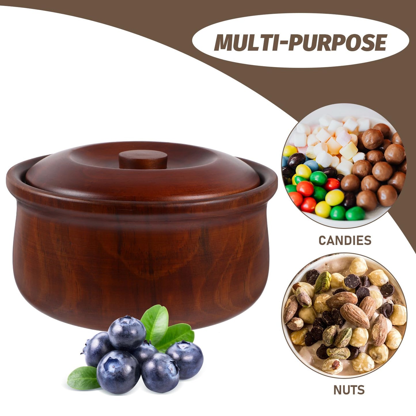 BESPORTBLE Wooden Snacks Bowl with Lid 6.29In Lightweight Fruit Plate Snack Box for Kitchen Counter Home Storage Easy to Clean