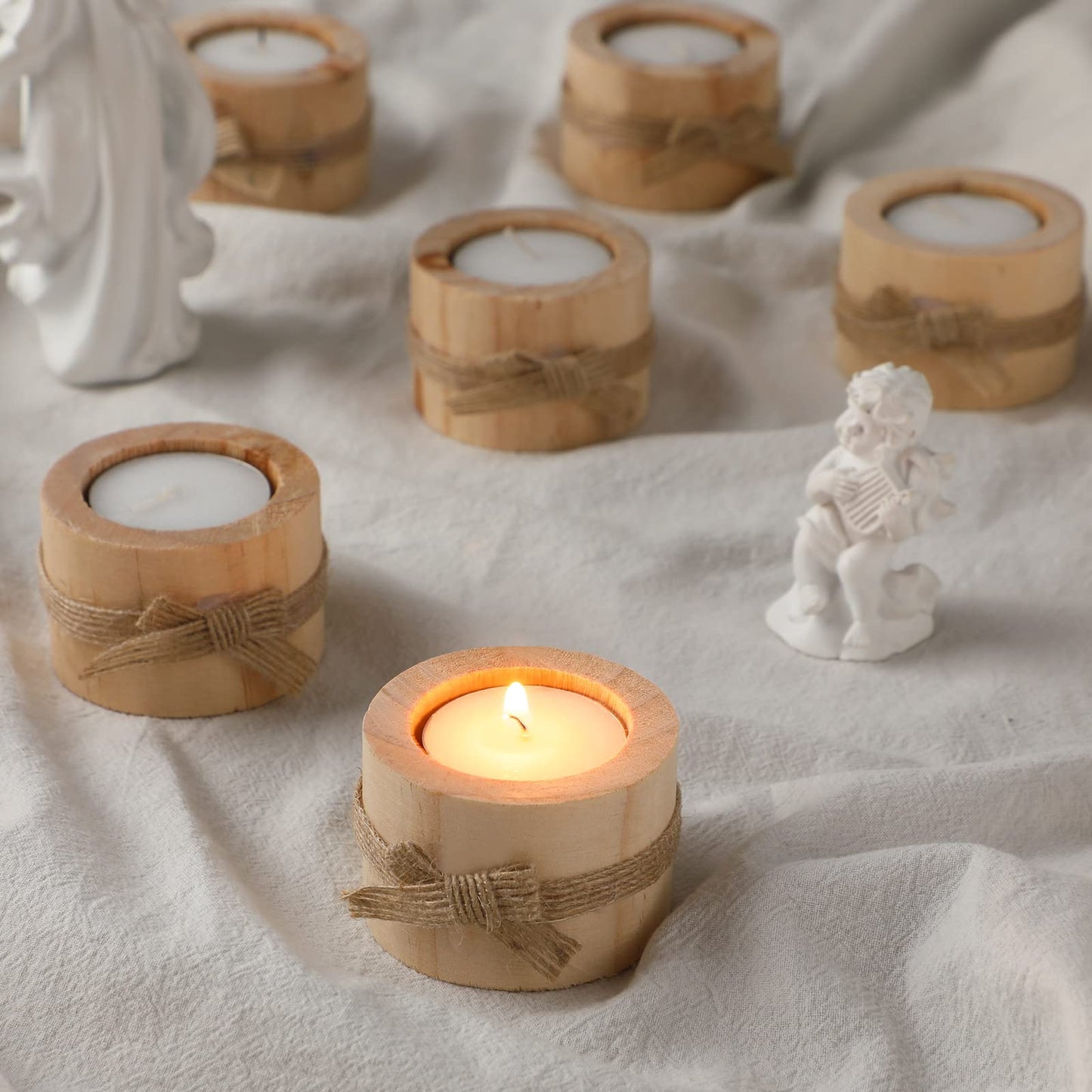 Ctosree Rustic Wedding Favors for Guests Bulk Wooden Tea Lights Candle Holder Handmade Votive Candles for Farmhouse Wedding Baby Shower Favors Party Table Centerpieces Birthday Decoration(50 Pcs)