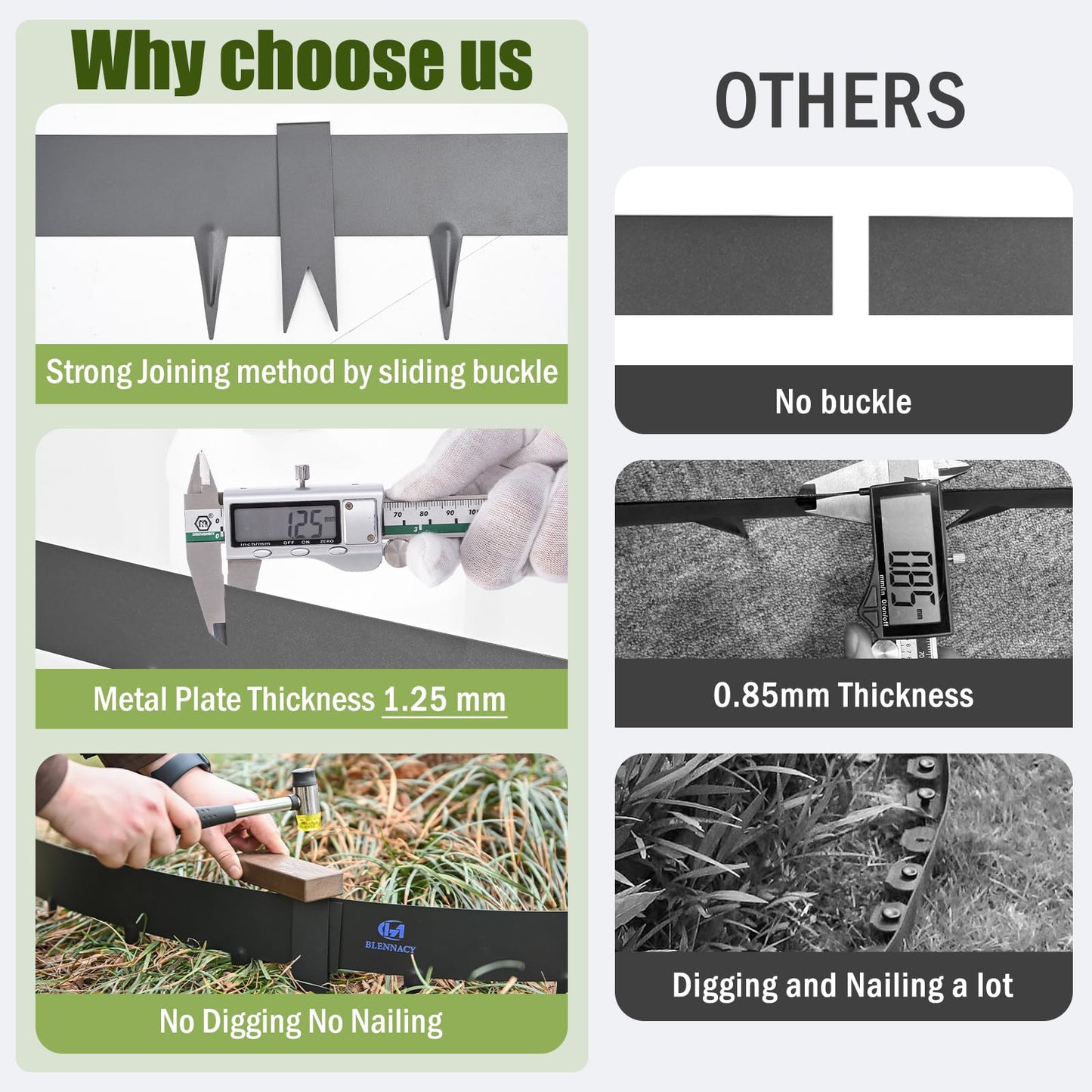 20ft.Metal Landscape Edging 6 Pack 6 inch,Steel Garden Edging with a Pair of Gloves and 7 Stakes, Galvanized Steel Landscape Edging for Fence, Yard Pathway, Flower Beds (40" L x 6" H Each, Black)