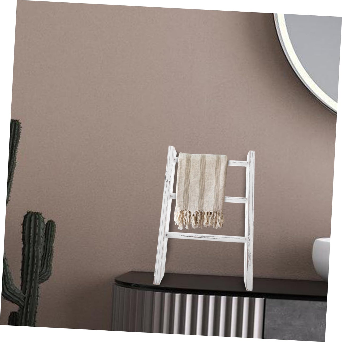 CAXUSD Mini Ladder Towel Rack Rustic Farmhouse Decorative Ladder for Bathroom Kitchen Space Saving Design Small Tea Towel Holder Elegant Finish for Cozy Home Decor