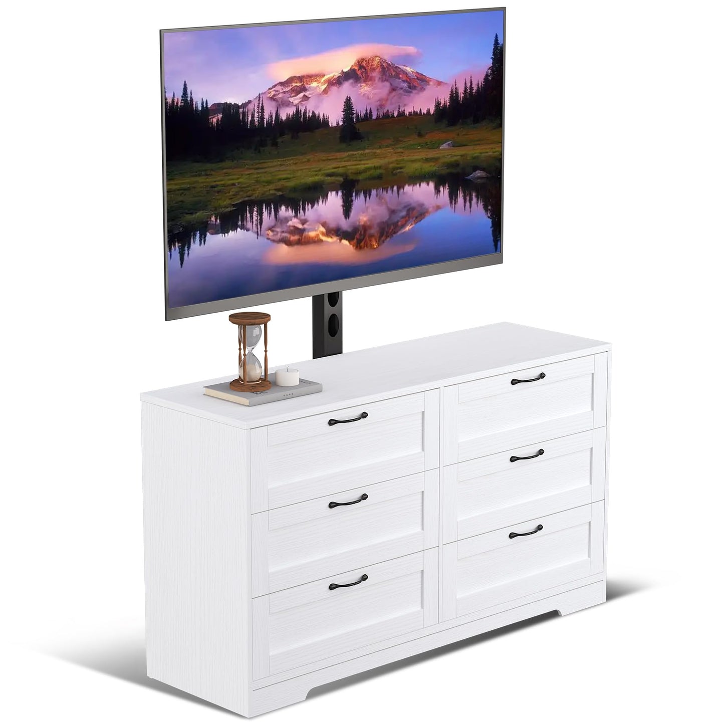 GAOMON 6 Drawer Dresser for Bedroom, White TV Stand with Height Adjustable Mount for Living Room Fit 32/55/65/75/80 Inch TVs, Farmhouse Entertainment Center as Wooden Media Console Tables