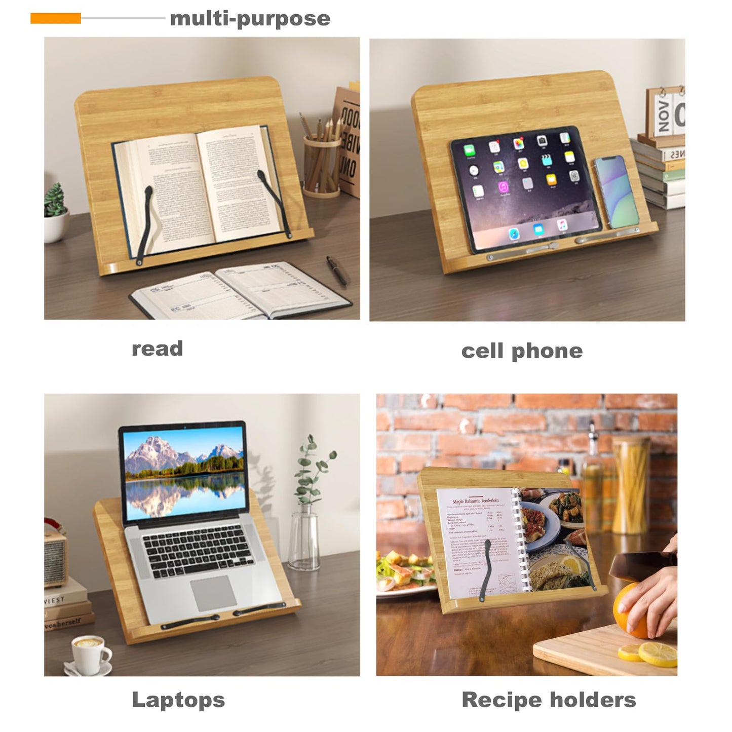 GCFTIFF Adjustable Recipe Book Holder,Multi-Use for Cookbook,Tablet