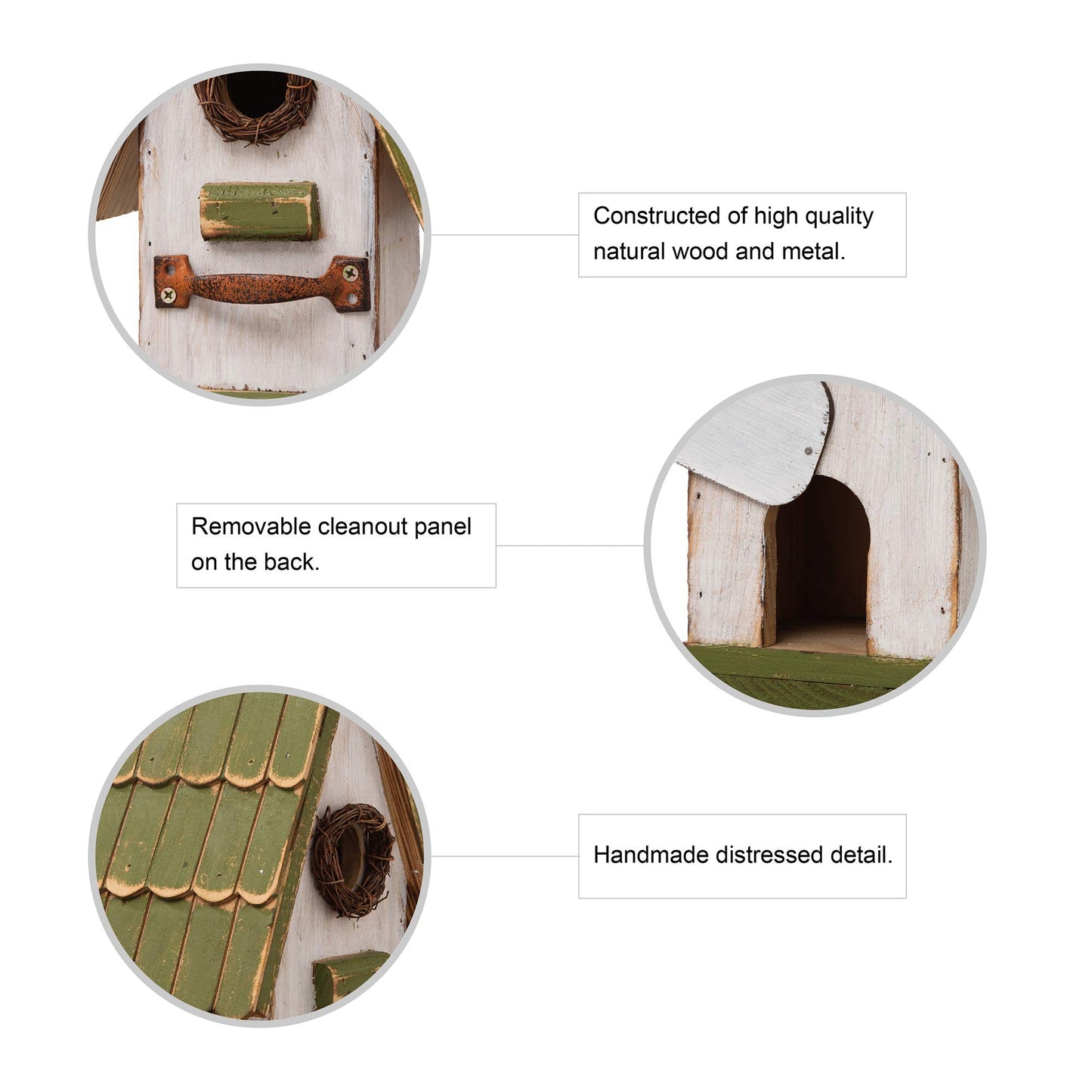Glitzhome 10.25" L Hanging Birdhouse Green White Roof Wooden Garden Bird House for Outdoor