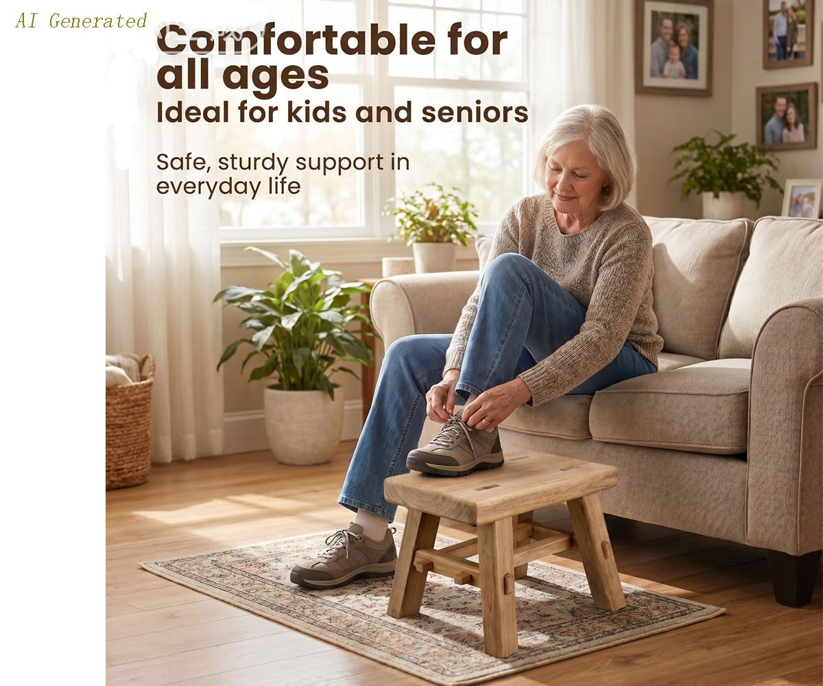 The solid wood footstool uses a mortise and tenon structure, making it a living room shoe bench. It is simple, convenient, and comfortable, and also suitable for camping. It is sturdy and durable