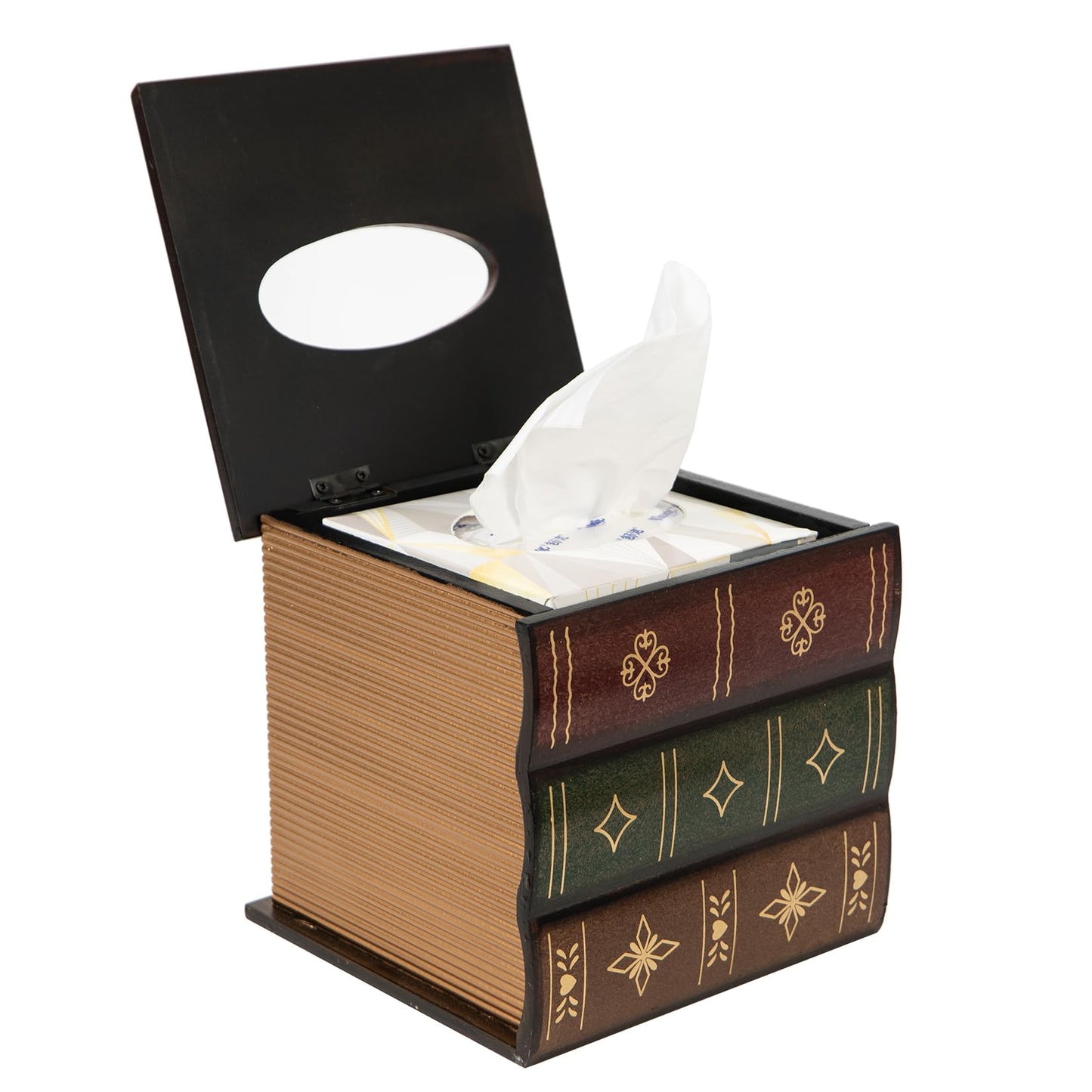 Crafted Classical Retro Wooden Antique Book Tissue Box Cover Tissue Holder Dispenser Paper Cover Case Napkin Holder Home Decor for Bathroom Living Room Office car Kitchen (red Square)