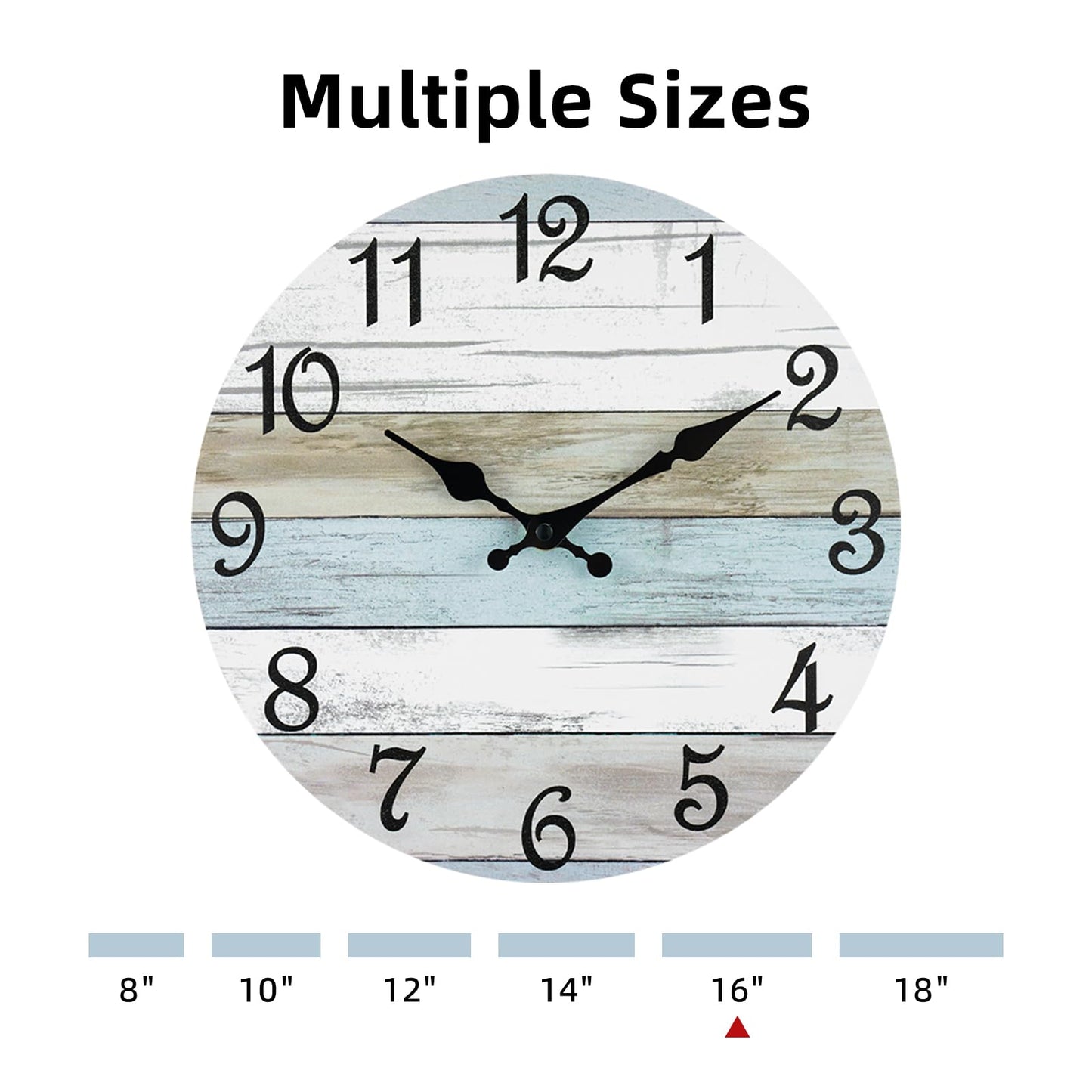 CHYLIN Wall Clock - 16 Inch Silent Non Ticking Coastal Wall Clocks Battery Operated, Wooden Rustic Farmhouse Clock Decorative for Living Room, Kitchen, Bathroom, Office (Blue)