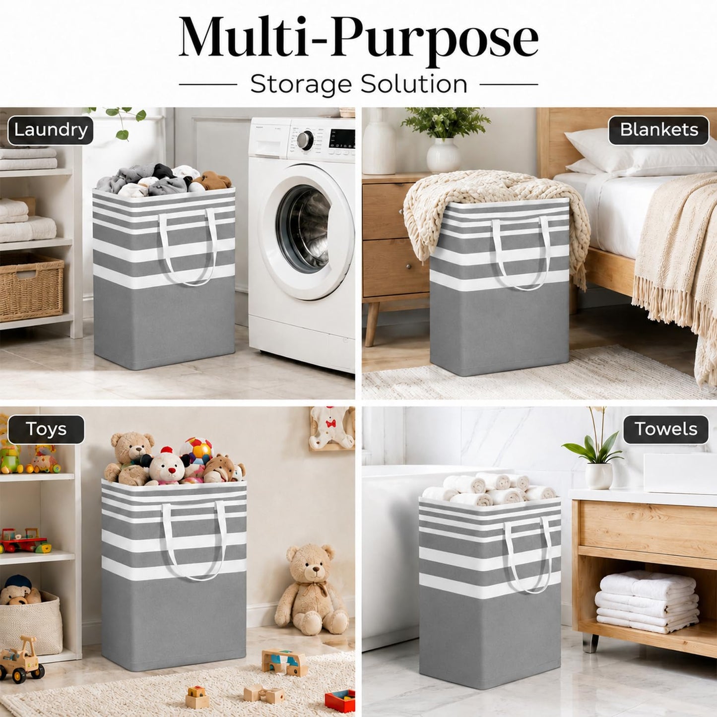 Collapsible Laundry Hamper Bag with Wooden Handles – 75L/20Gal Large Capacity, Waterproof Oxford Cloth Storage Basket, Freestanding No Wire Frame, Ideal for Dorm, Bedroom, Bathroom (Grey)