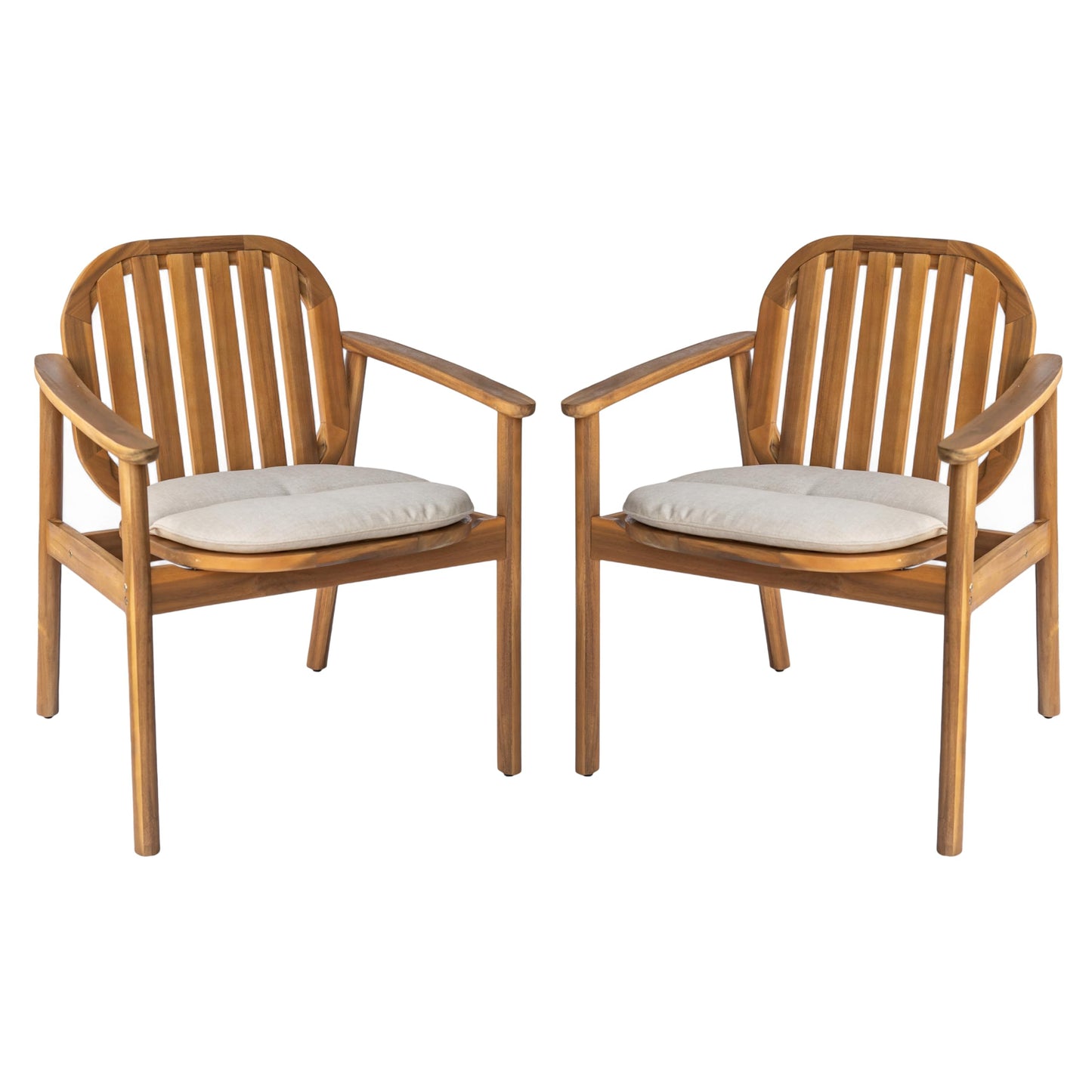 Christopher Knight Home Meja Acacia Wood Outdoor Dining Chair Set of 2 with Cushion, Wooden Patio Dining Armchair Set, Outdoor Kitchen Side Chair, Patio Furniture Set, Teak+Beige