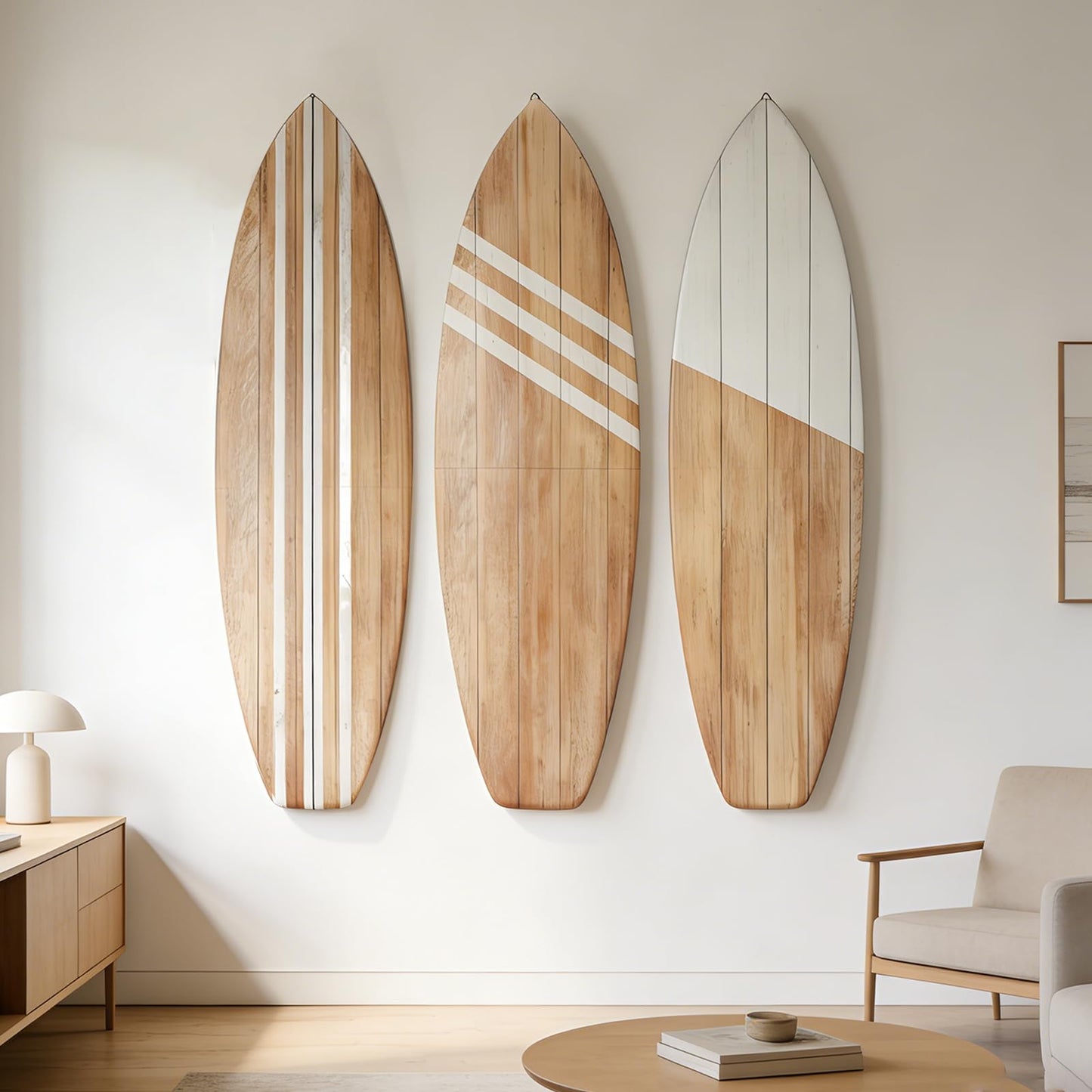 3 Pcs Surfboard Wall Decor, Large 32" x 10" Wooden Coastal Beach Wall Art, Surfboard Wall Hanging Decor for Bedroom Living Room, Nautical Summer Beach House Aesthetic Wall Decor, Ready to Hang Gift for Beach Lovers