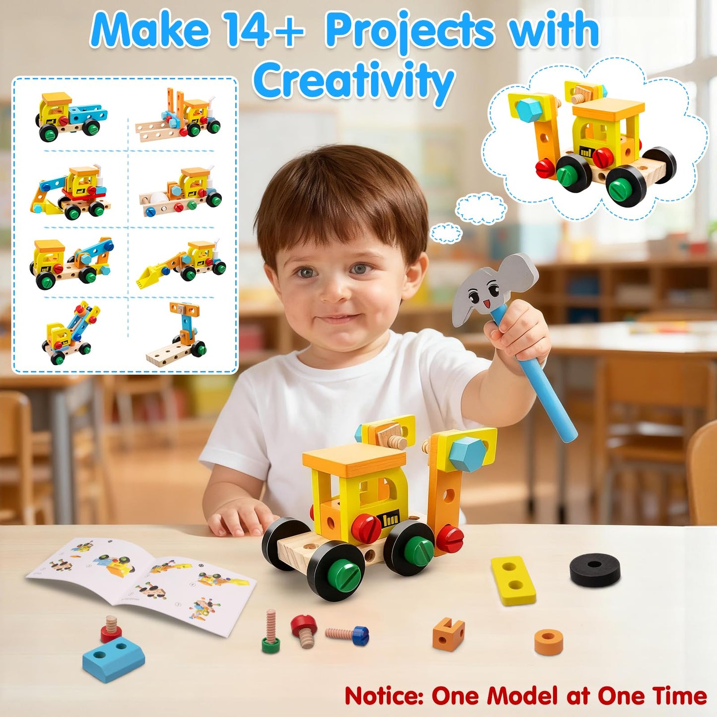 Kids Tool Set Toy for Boys - Educational Montessori Wooden Toddler Play Tool Box with Electric Drill - 59 Pcs STEM Construction Building Toys Christmas Birthday Gifts for 3 4 5 6 Year Old Boys Girls