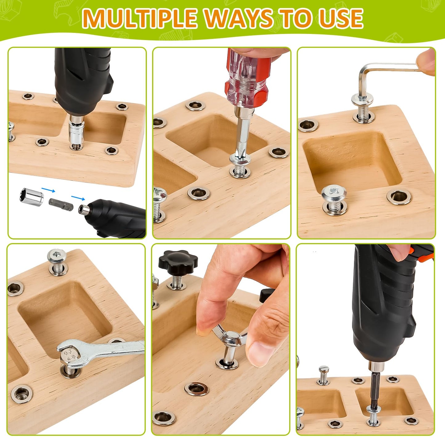 Montessori Screwdriver Board Set with Electric Drill, Wooden Montessori Busy Board Toys Screw Driver Activities Tools for 3 4 5 Year Old Kids, Sensory Learning STEM Fine Motor Skills Toys for Boys