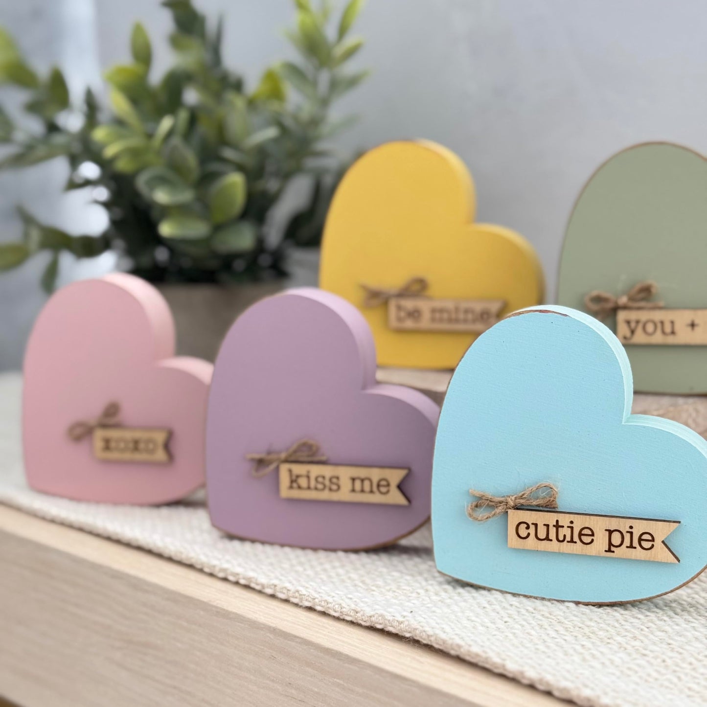 Chunky Wooden Conversation Heart Decor, Valentine’s Day Tiered Tray Shelf Sitter, Farmhouse Valentine Decoration, Candy Heart Inspired Valentine Decor (Blue)