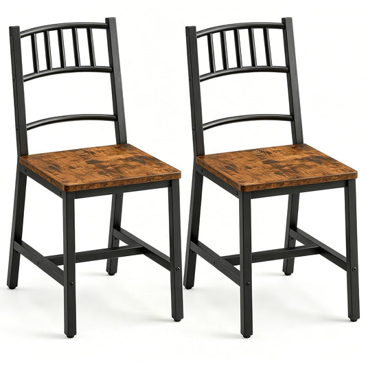 HOOBRO Dining Chairs Set of 2, Wooden Kitchen Chairs with Metal Frame, Industrial Dining Chairs with Back, Easy to Assemble, Farmhouse Dining Chairs for Living Room, Rustic Brown and Black BF39CD01