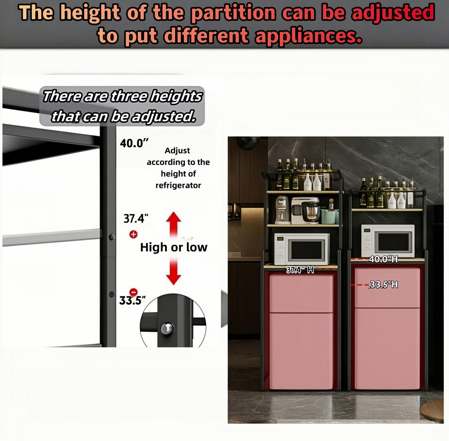 Dorm Mini Fridge Microwave Oven Shelf, with a Free Fridge Hanging Bag, Kitchen Small Fridge Top Space Storage Rack, Wooden and Metal Adjustable Size(23.6" Lx 19.7" W x 58.7" H)