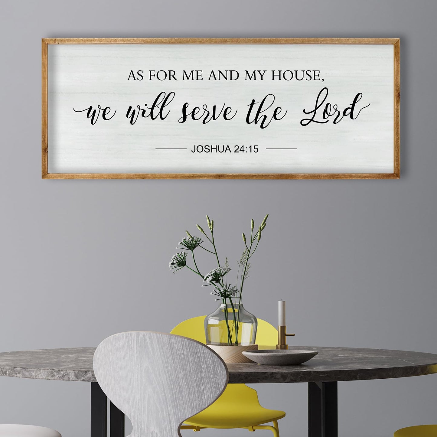 RLWangChao As for Me and My House We Will Serve the Lord Wall Decor 40"×15" Family Living Room Wood Framed Home Sign Joshua 24 15 Bible Verse Christian Plaque Hanging Wall Art (Wood)