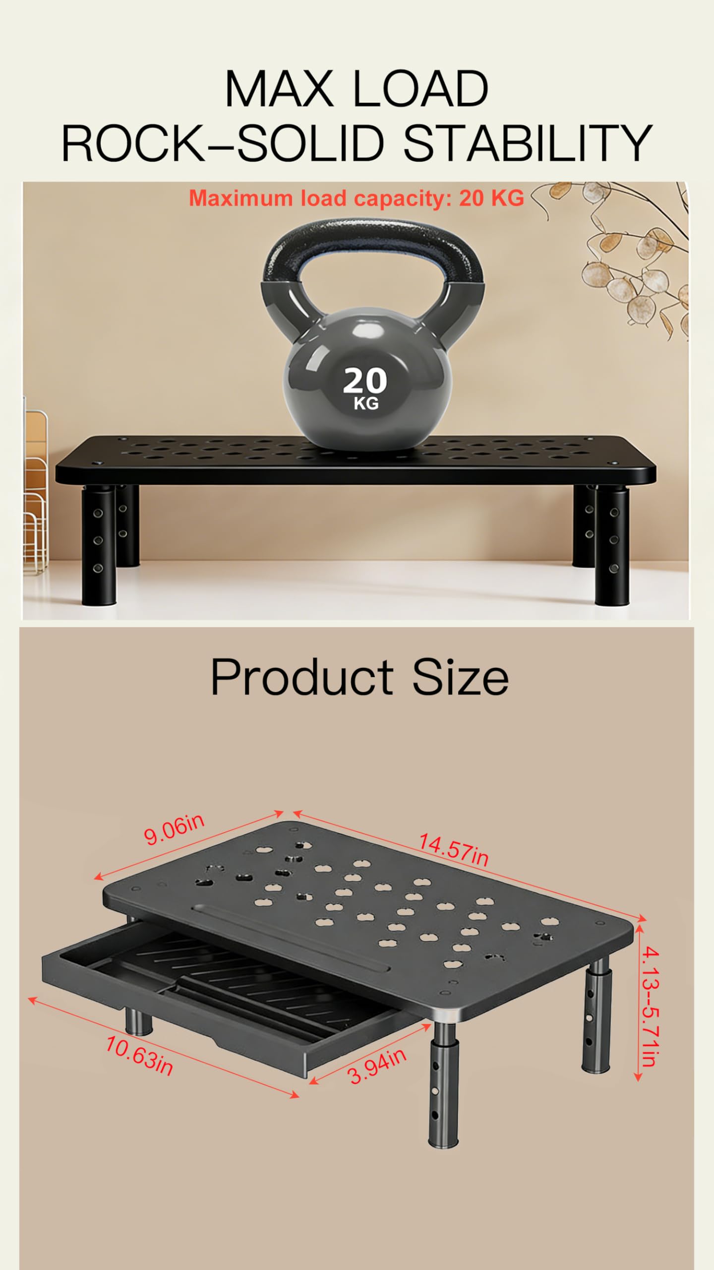 PLENTY MORE Adjustable Ergonomic Monitor Stand with Spacious Storage Shelf - Heavy-Duty Steel for Home Office & Gaming, Reduces Neck/Back Strain, Elevates Screens to Eye Level