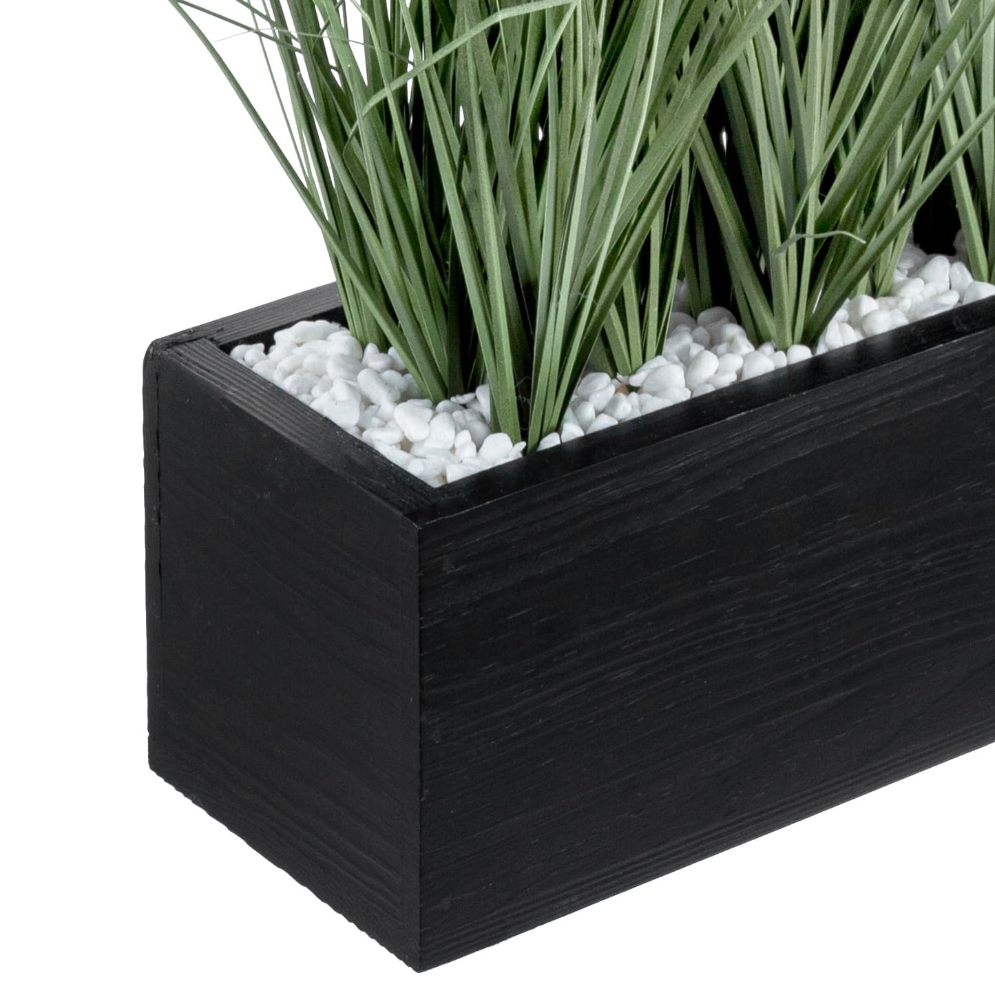 MyGift 12 Inch Desktop Artificial Green Grass Plants Faux Greenery Centerpiece with Rustic Black Solid Wood Planter Box