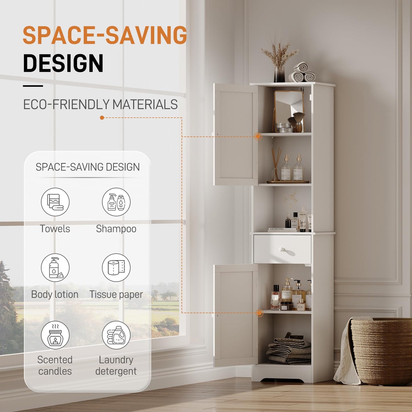 Viaozutis Tall Bathroom Cabinet, Storage Cabinet with 2 Doors & 2Drawer, with Ajustable Shelve, for Bathrooms, Kitchens,Entrances（White）