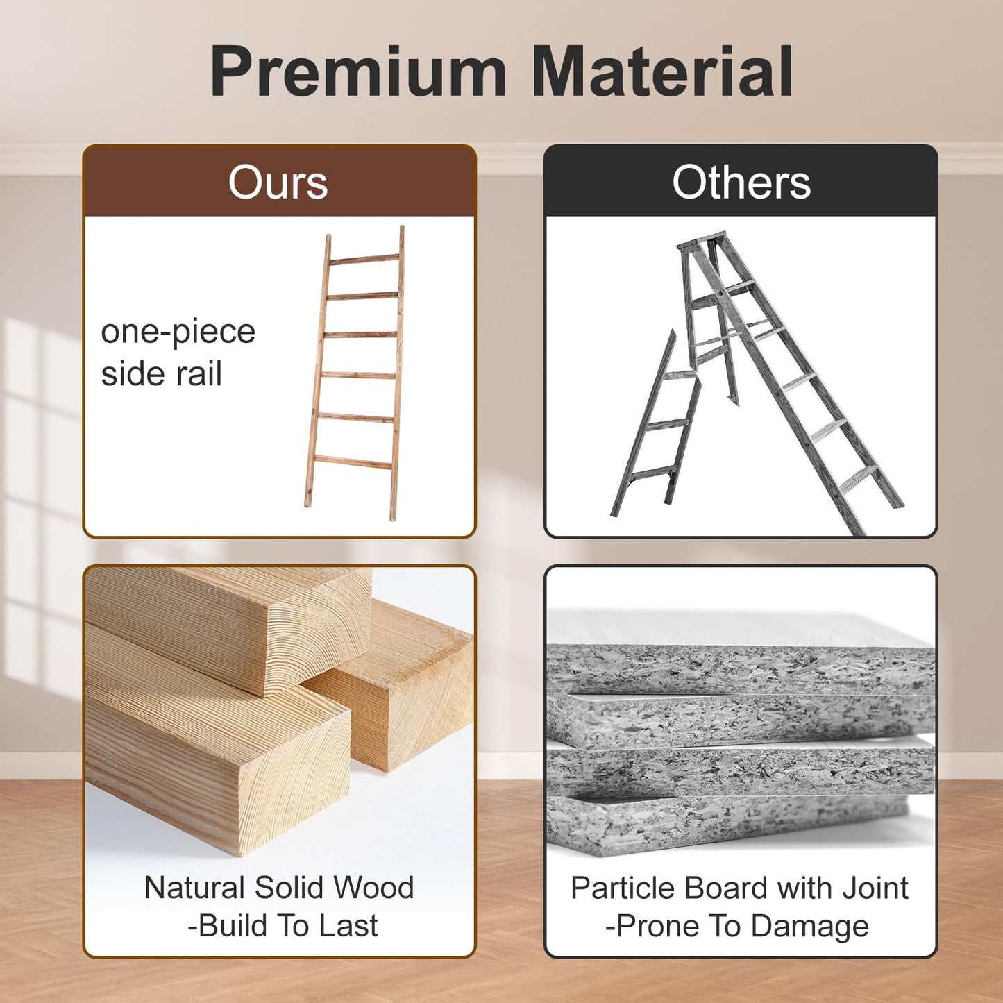 storenization Blanket Ladder 6.4FT, Wooden Blanket Ladders for the Living Room, 6-Layer Farmhouse Rustic Quilt Rack for Living Room Bathroom (24 inch Wide)