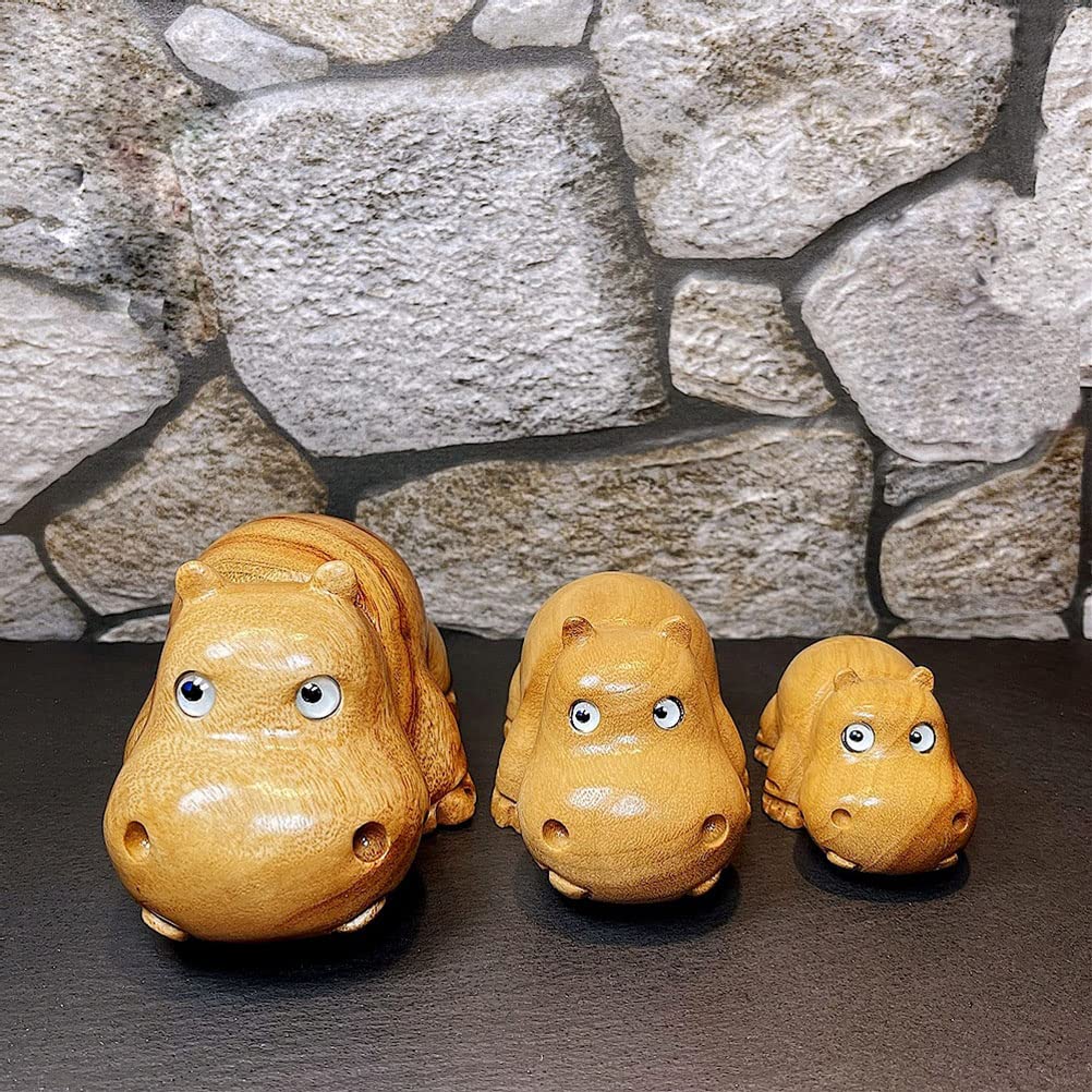 HomDSim Hippo Figurine Camphor Wooden Hippo Statue Art Miniature Carved Small Animal Sculpture