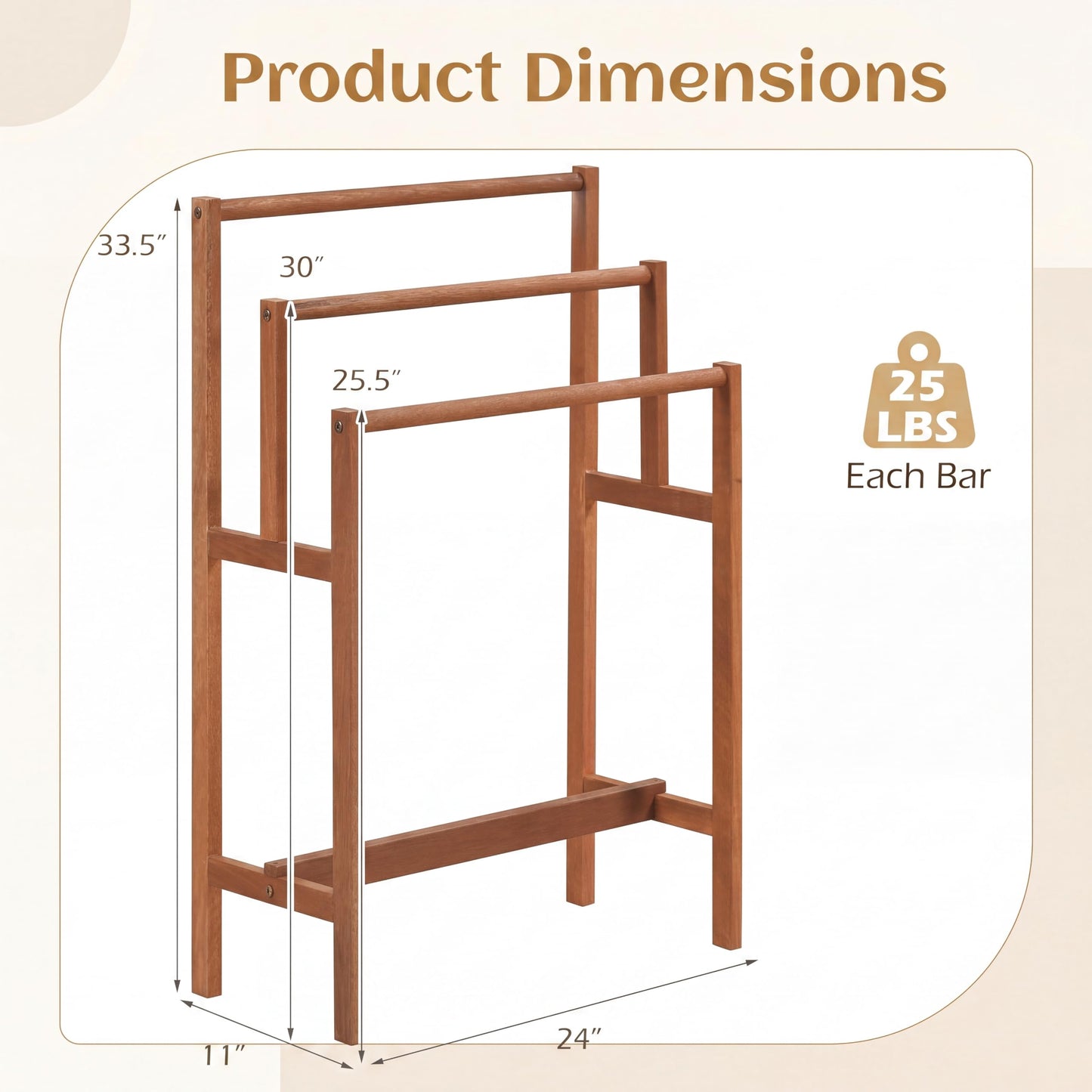 HOMGX Towel Rack & Drying Stand, Freestanding Wooden | 3-Tier Wooden Towel Holder | Sturdy Bathroom Drying Rack | Teak Oil Finish | Compact Vertical Storage | Poolside & Outdoor Use
