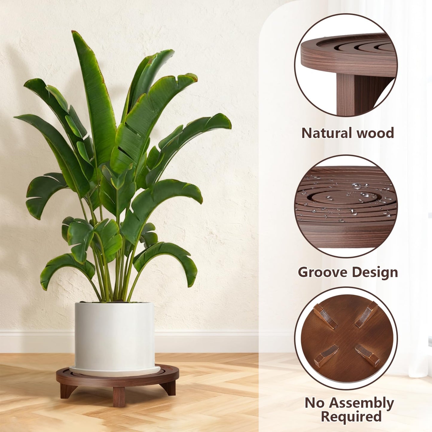 JAZUIHA 3-Pack Plant Stand Indoor, Wood Round Pedestal Riser 6.69/8.66/10.23" Solid Wooden Plant Stool & Pot Holder, Decorative Display for Living Room, Bathroom, Kitchen & Home Decor (Dark Brown)