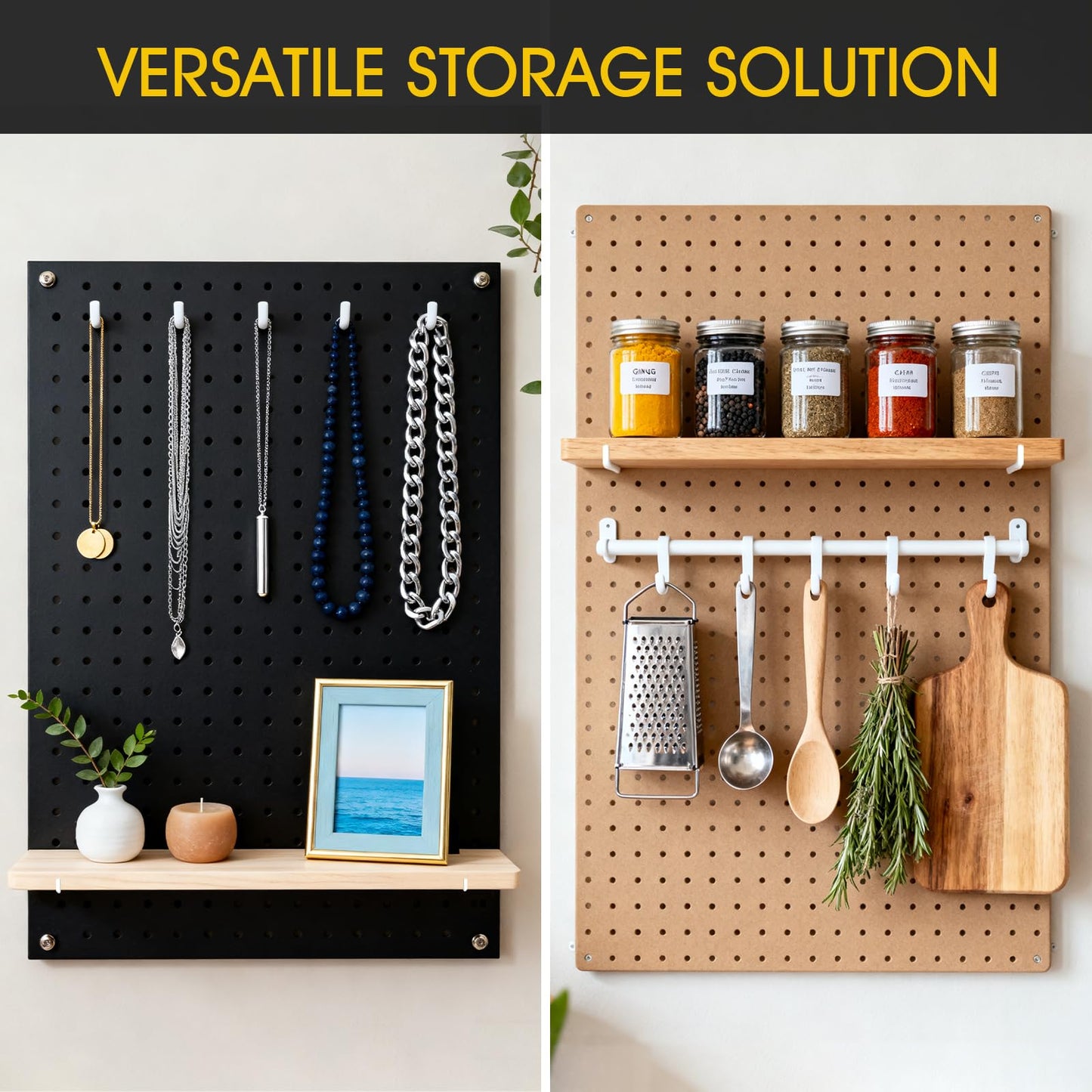 MVRPOWER Pegboard Shelf Set of 2, High Stability Wooden Shelf with 2 Metal Hooks, 15.7" x 6.1" Wooden Peg Board Organizer