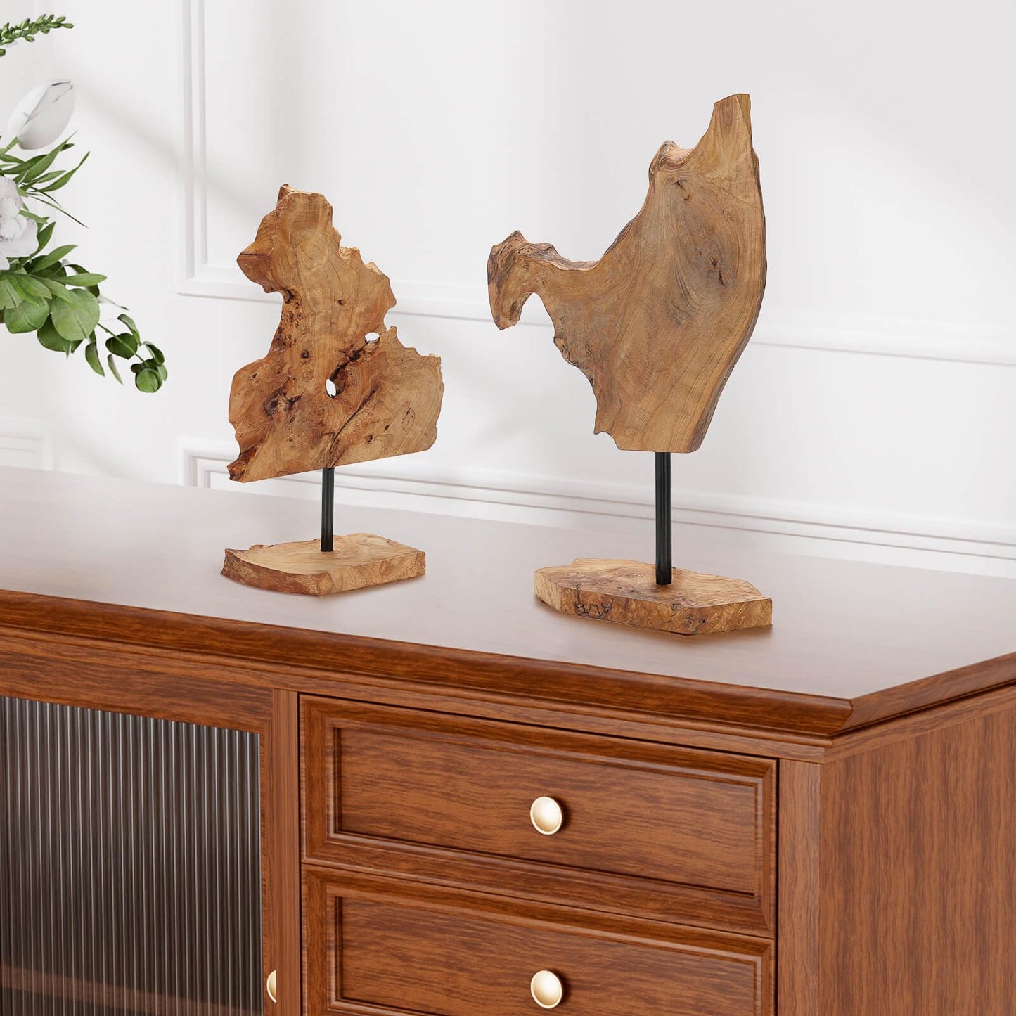 NAHARO Handcarved Root Wood Abstract Sculpture – Unique Rustic Tabletop Decor for Living Room,Entryway or Office, Eco-Friendly Wooden Art Gift